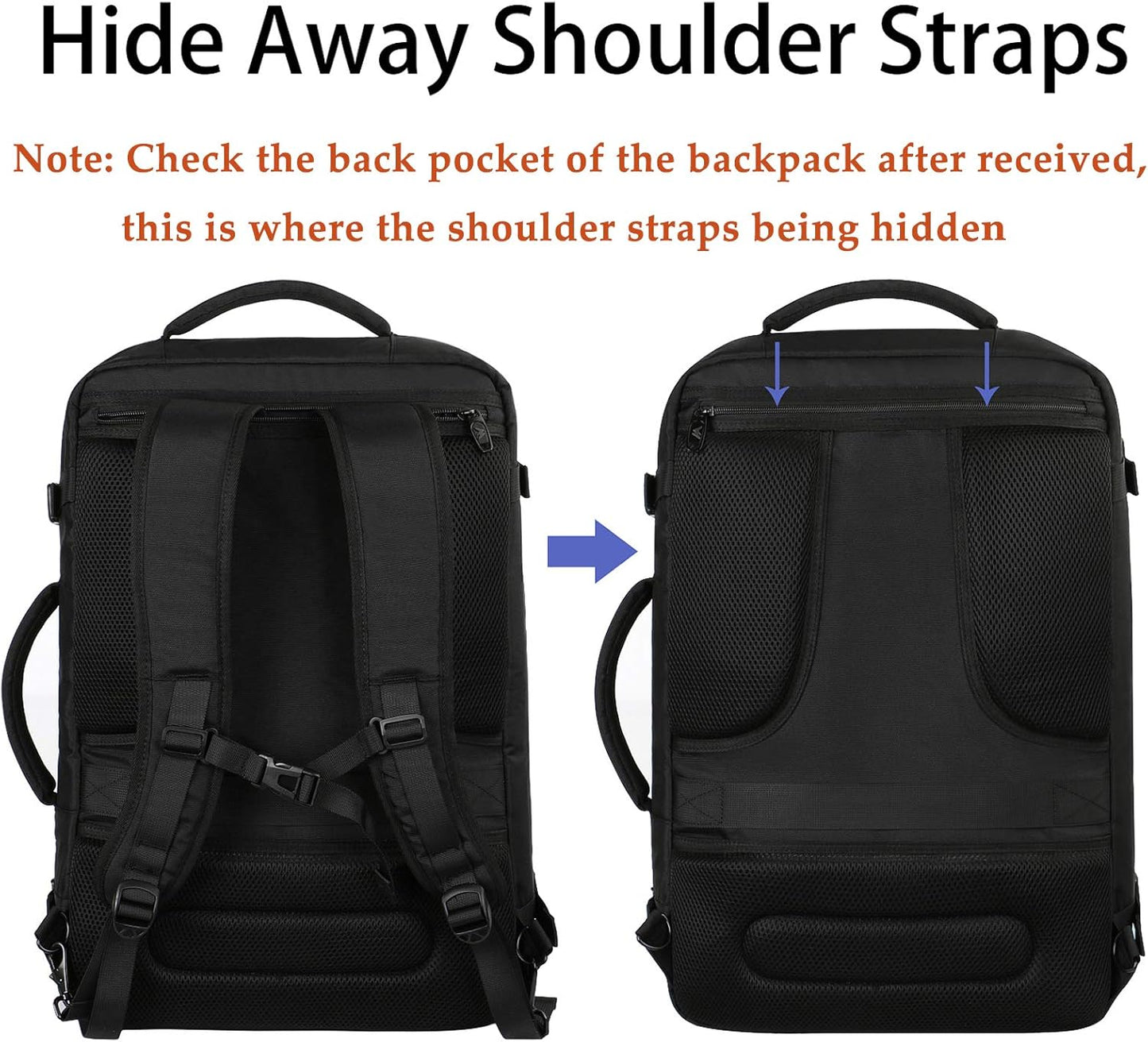MATEIN Extra Large Carry-On Backpack - Expandable Airplane Approved Travel Bag for Men & Women | Water-Resistant 40L, Black