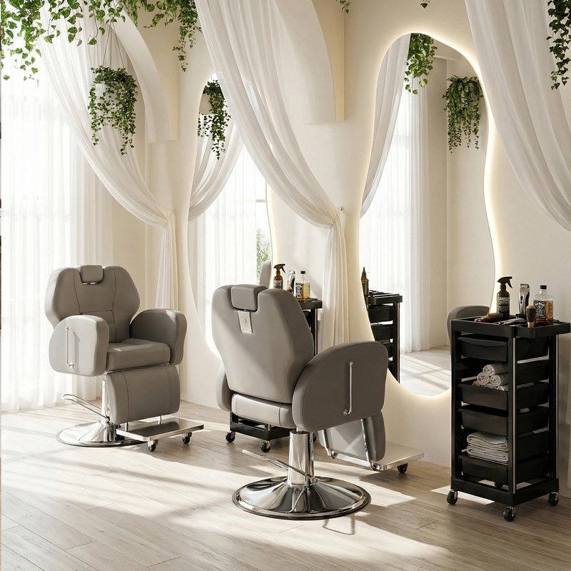Baasha Heavy Duty Reclining Barber Chair - Grey Hydraulic Salon Chair for Facials, Lash Extensions, Tattoo & Braiding - 165° Recline with Leg Rest, Stainless Steel Base