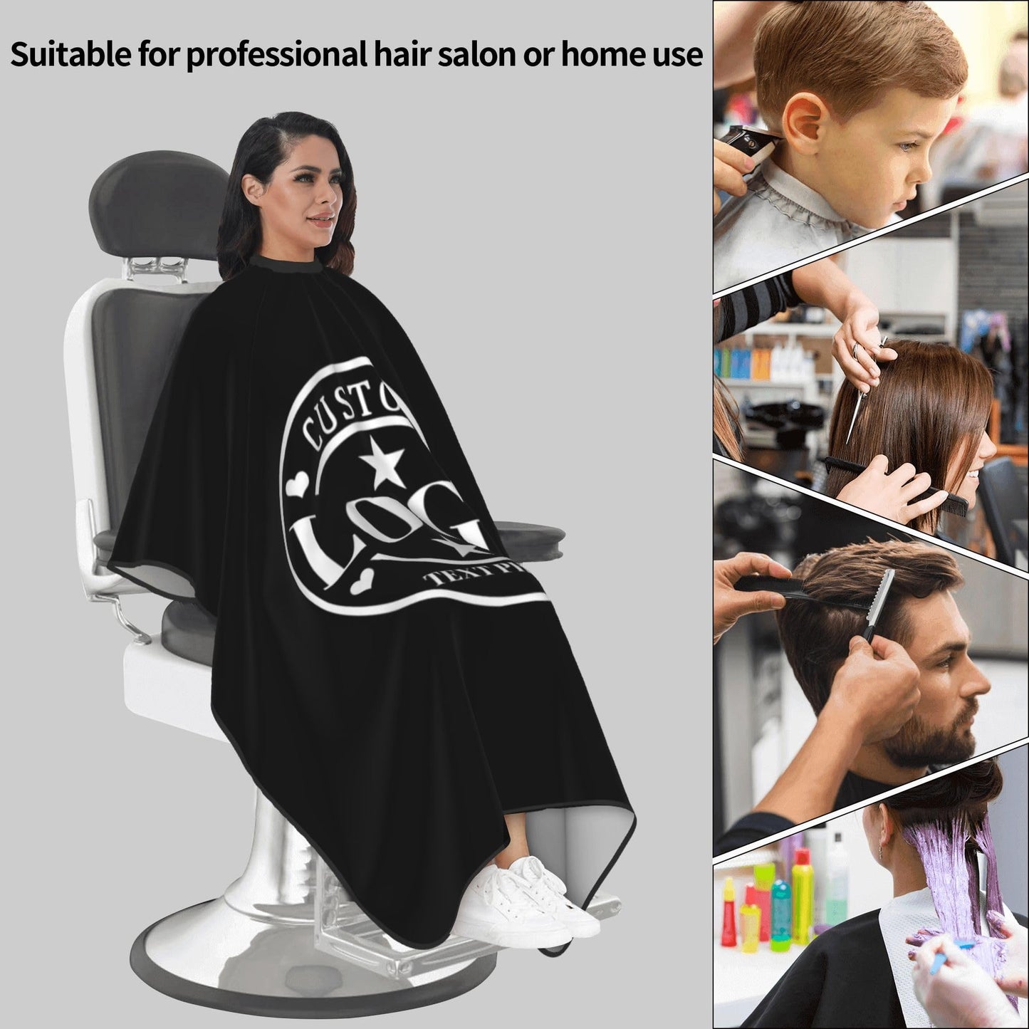 Custom Barber Cape Customized Haircut Capes Logo Text Photo Salon Hairdressing Apron for Home and Barbershop Black