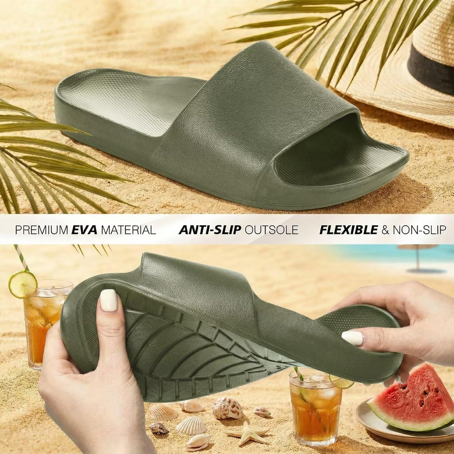 Arch Support Slides - Comfortable Recovery Sandals for Men & Women | Soft Summer Beach Slippers