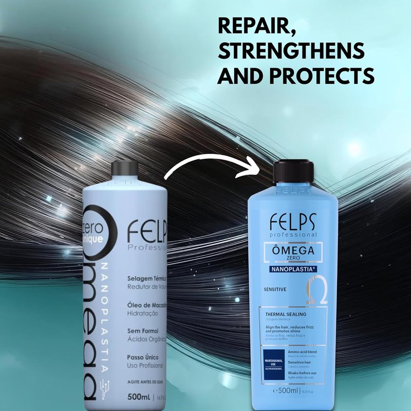 Felps Professional Omega Sensitive Nanoplasty - Formaldehyde-Free Brazilian Keratin Hair Treatment | 500ml/16.90oz