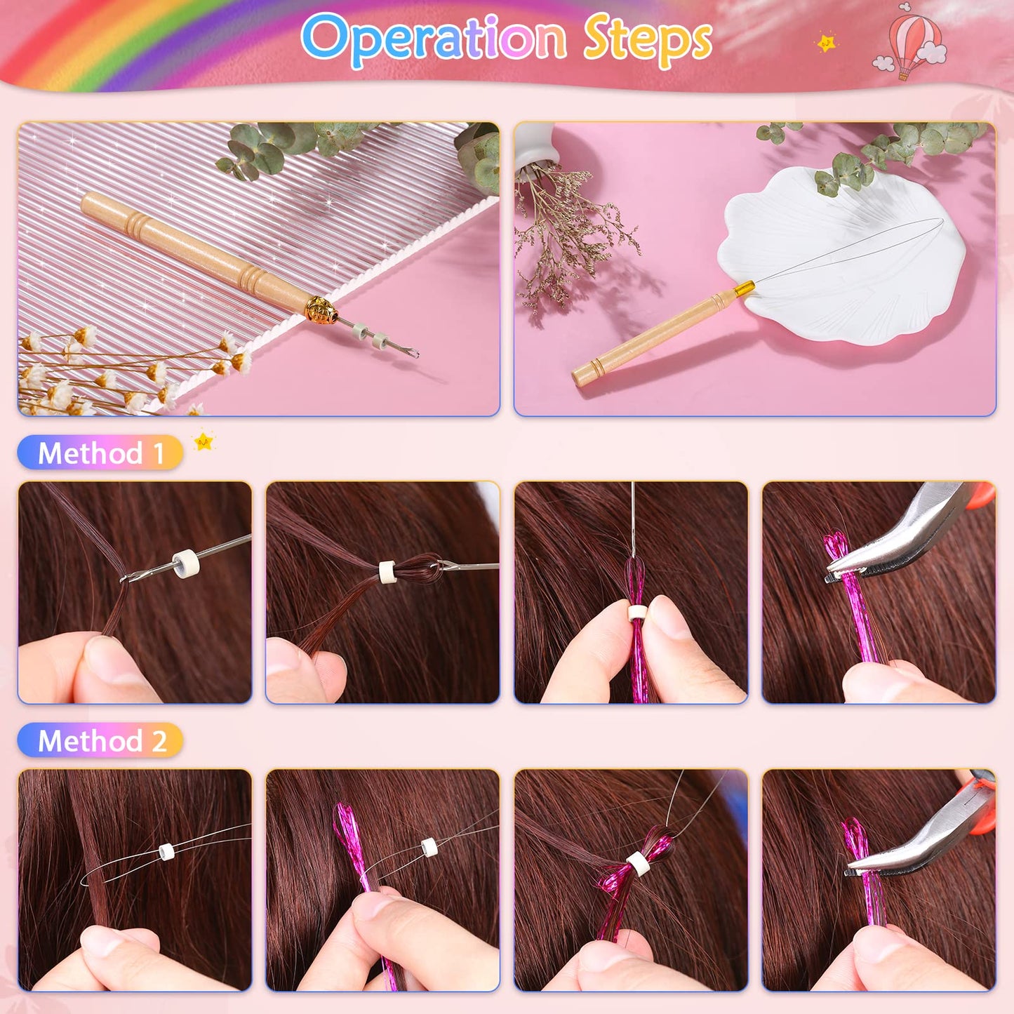 14 Colors Hair Tinsel Kit with Tool, 47 inch 2800 Strands Tinsel Hair Extensions for Women Girls, Fairy Hair Tinsel Glitter Sparkling Shiny Colorful Synthetic Hair for Party Daily Life Fashion
