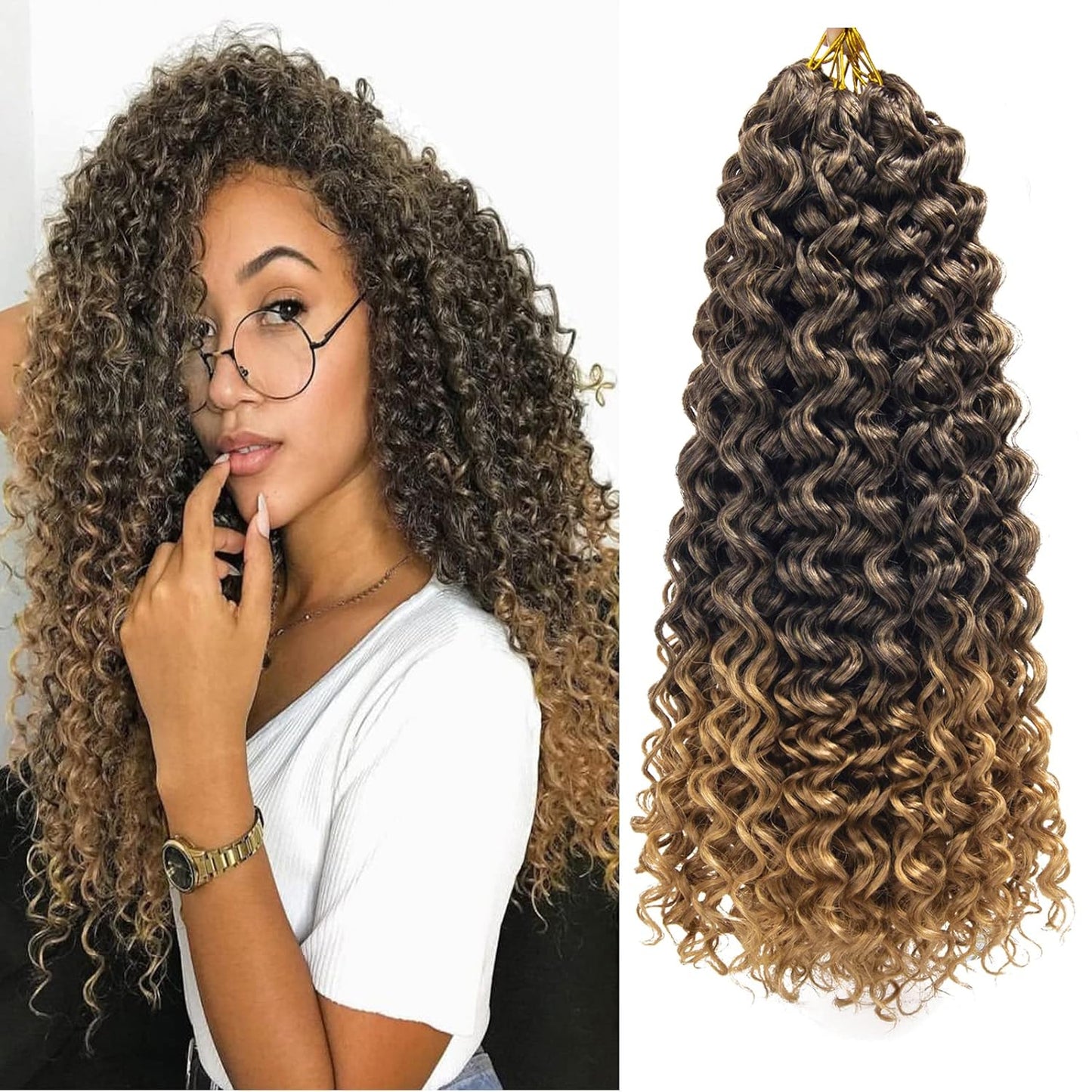 Water Wave Crochet Hair Extensions - Blonde Synthetic Bohemian Braids | 14 Inch Deep Wave (27#)