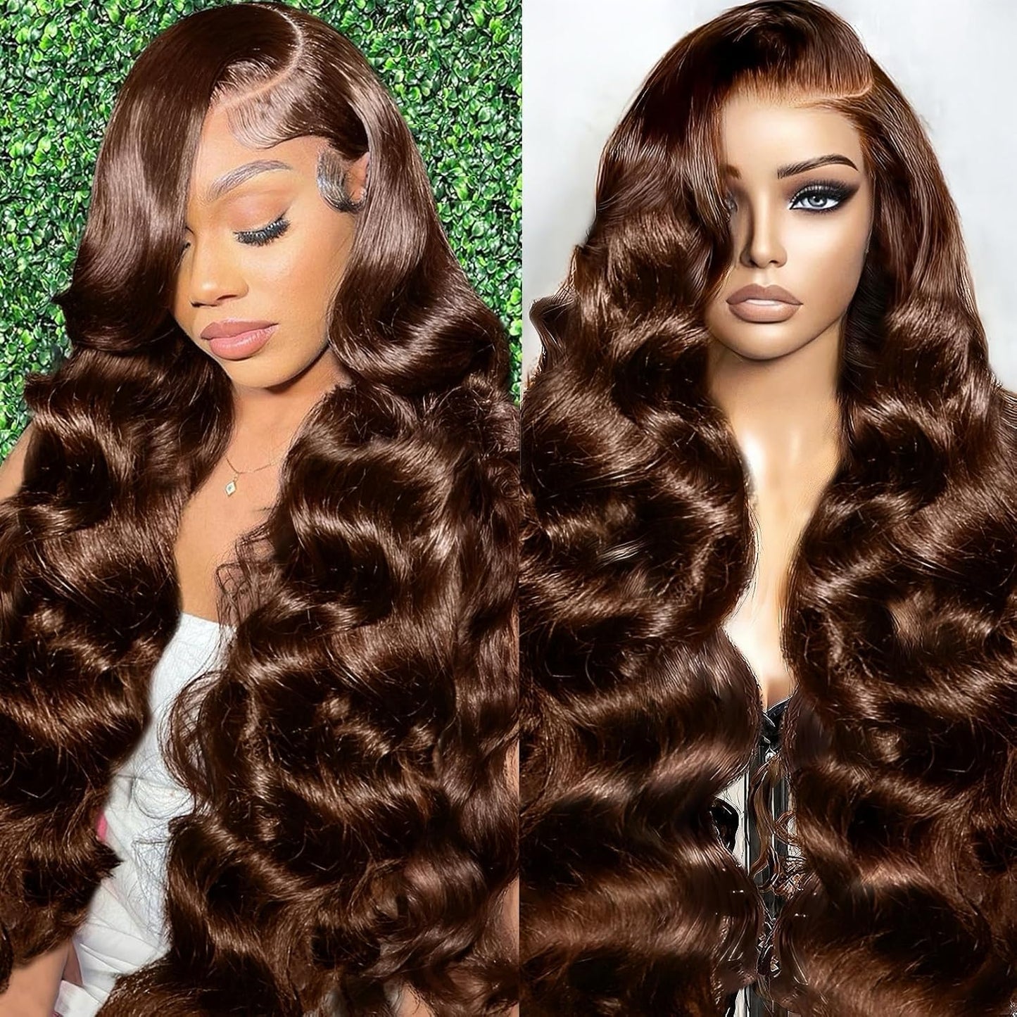28 Inch Chocolate Brown Human Hair Wig - 250% Density, 13x6 HD Body Wave with Baby Hair | 100% Real, No Tangle, No Shedding