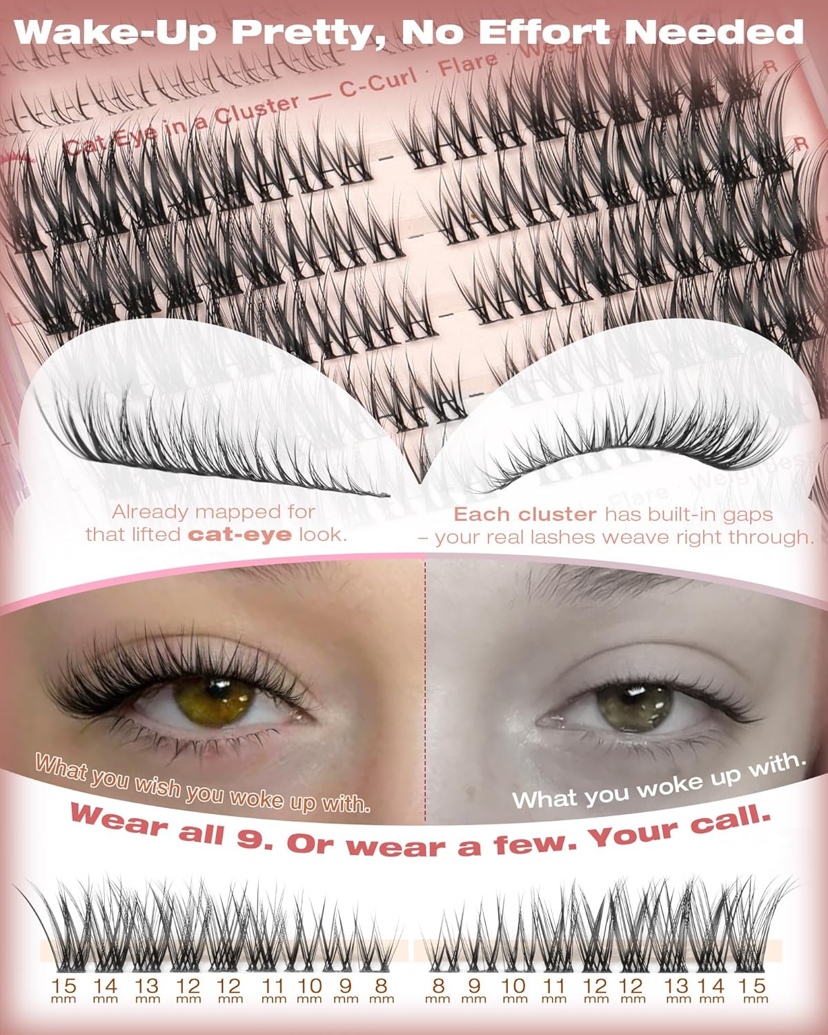 Natural Lash Clusters - Wispy Cat Eye Eyelash Extensions for Daily Wear | Pre-Mapped Bottom Lashes