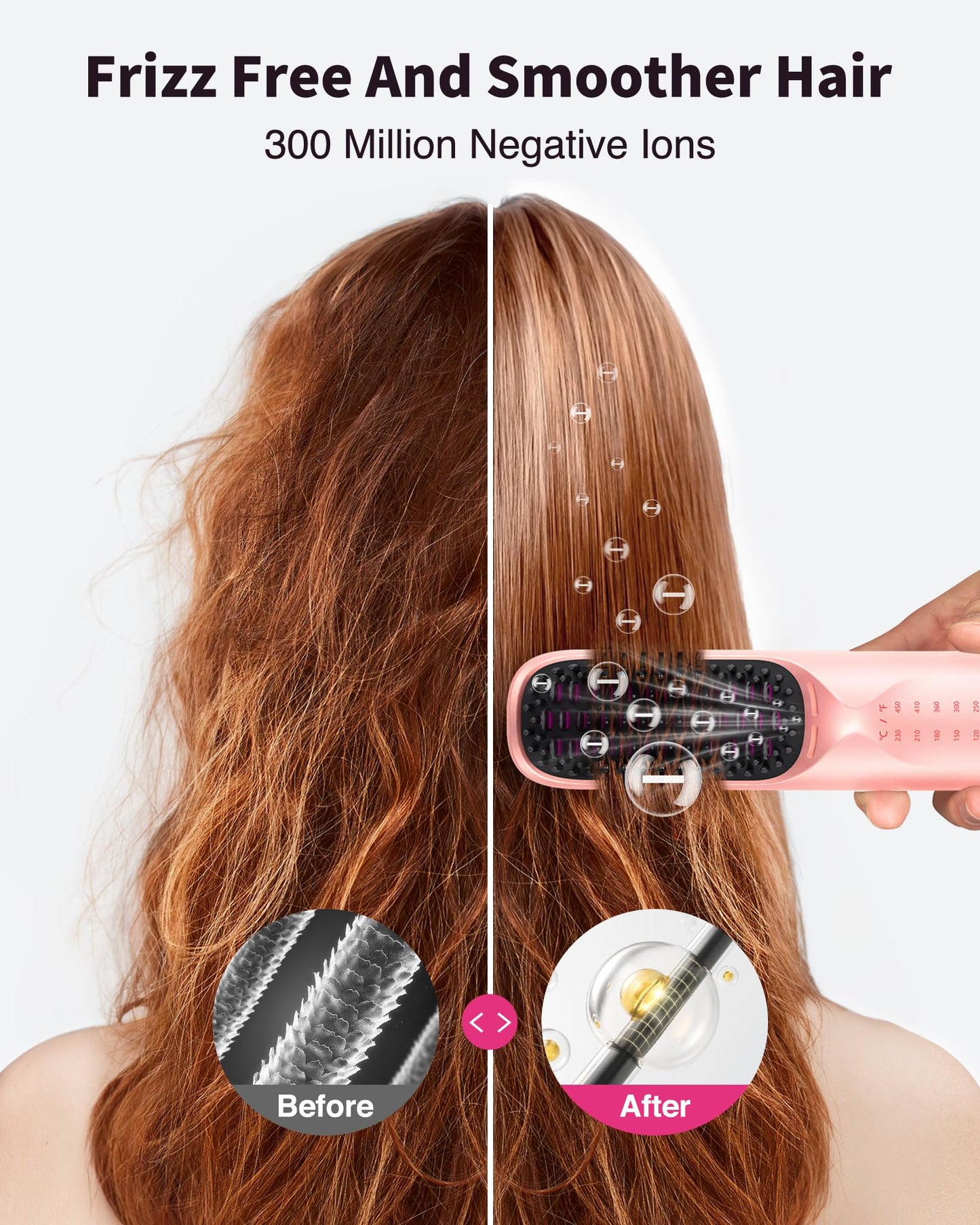 Cordless Hair Straightener Brush - Portable Hair Straightening Brush for Travel - 300M Negative Ions for Frizz-Free Shine, Touch Up On-The-Go, Fast Heating, Gift for Women, 10,000mAh