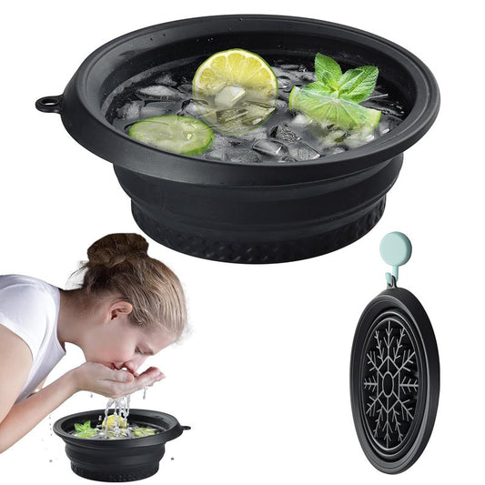 KOOK UDU Silicone Face Ice Bath Bowl with Built-In Icetray,Silicone and Foldable Face Tub,Ice Bath Water Chiller,Skin Tightening and Acne Relief for Home & Travel (Black)