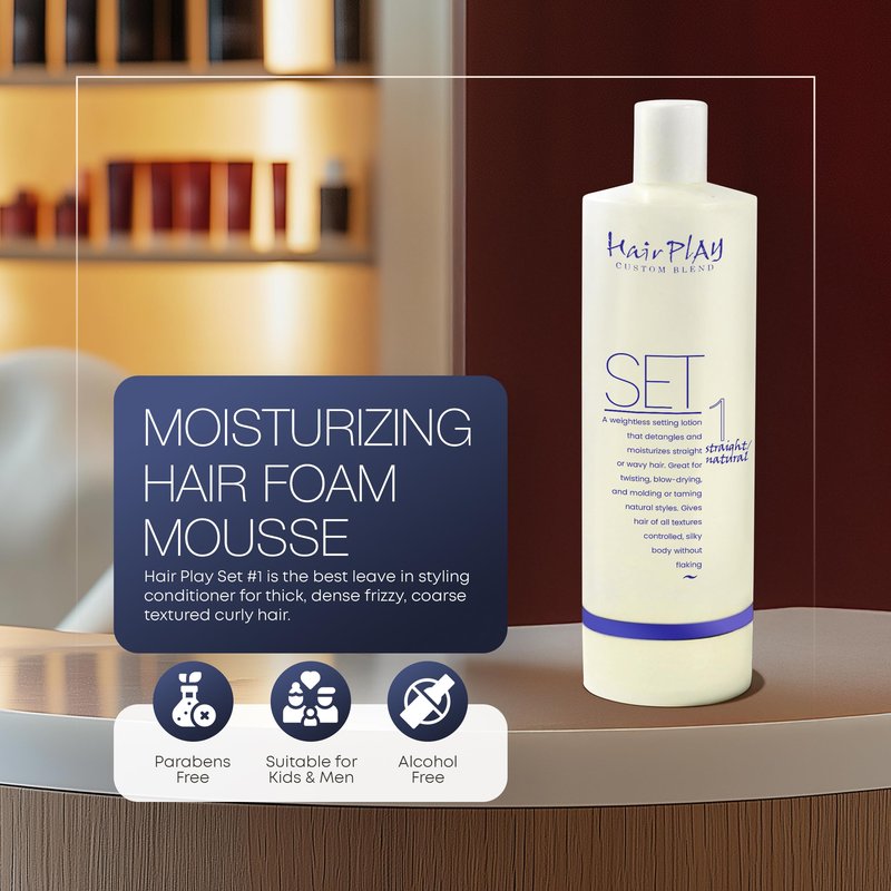 Hair Play Set #1 Hair Foam Mousse - Light Hold Styling Foam for Frizz Control - Volume Mousse for Fine Hair & Natural Straight Hair- Lightweight & Non-Greasy - Refill Hair Mousse Bottle - 16 Fl Oz