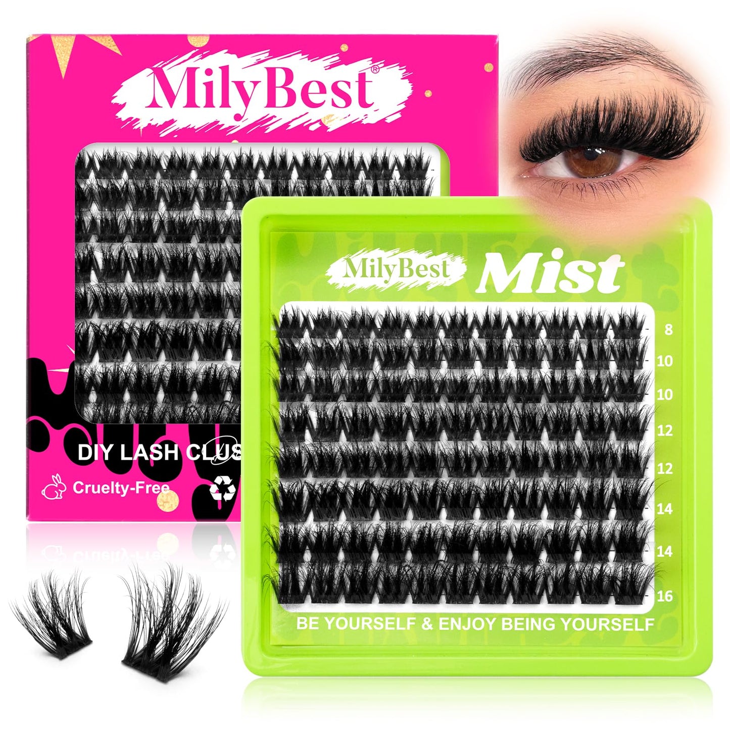MilyBest Mist Lash Clusters with Spikes, 88pcs D Curl 8-16mm