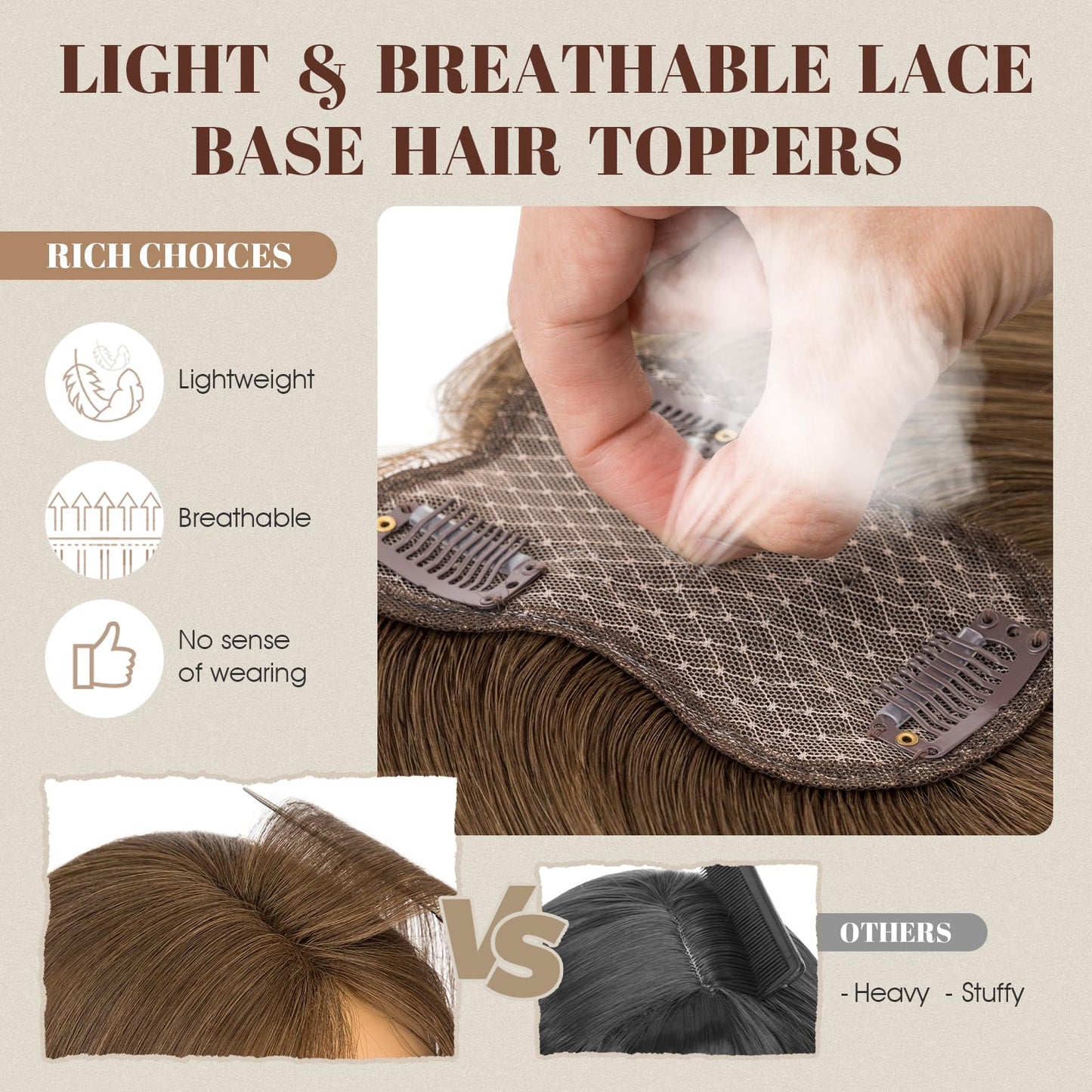 Rich Choices Hair Toppers Real Human Hair for Women 100% Human Remy Toppers With Side Bang Hair Toppers For Thinning Hair No Bang Hairpieces 10 Inch #02 Dark Brown
