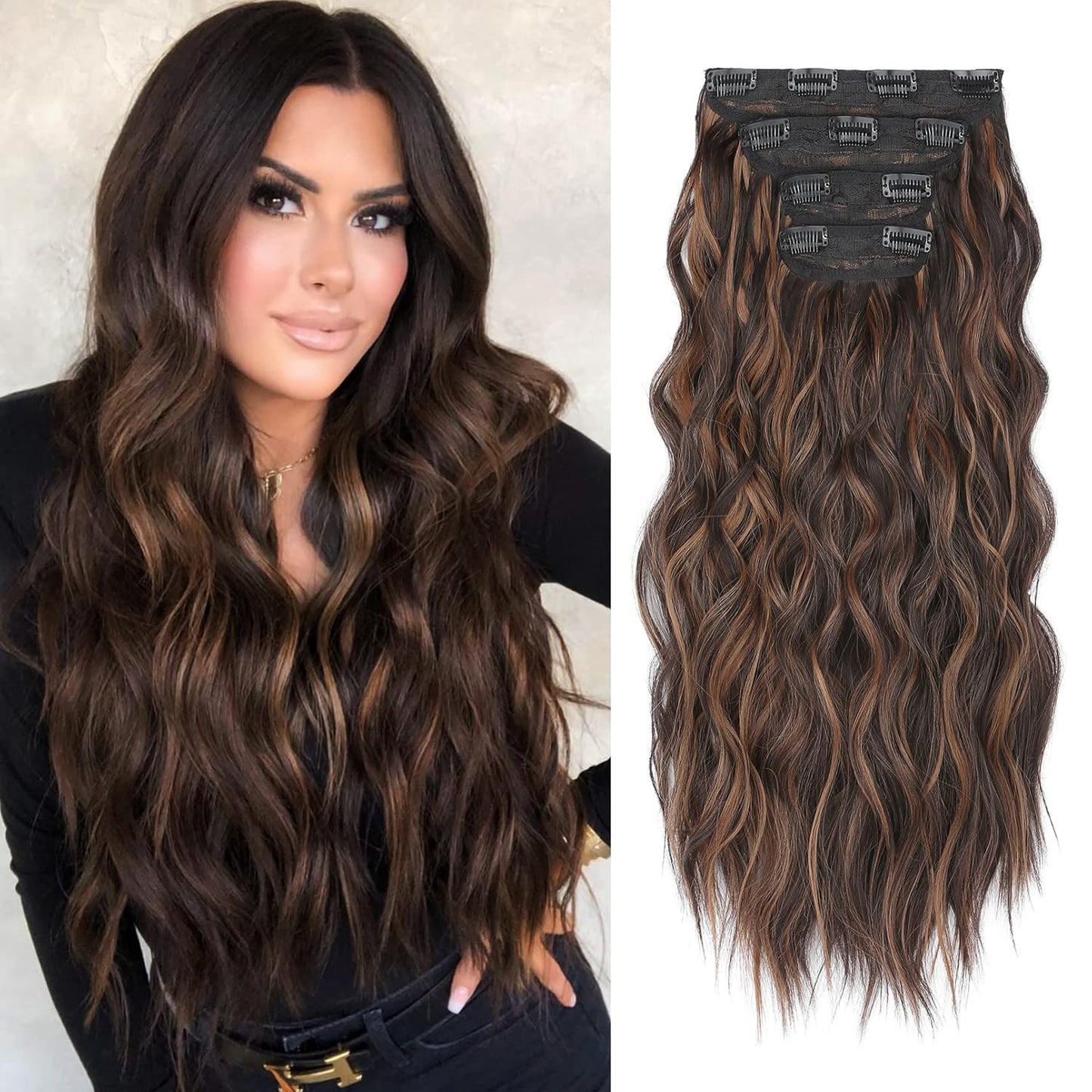 Clip-In Hair Extensions - 4PCS Natural Soft Synthetic Hairpieces for Women | Platinum Blonde