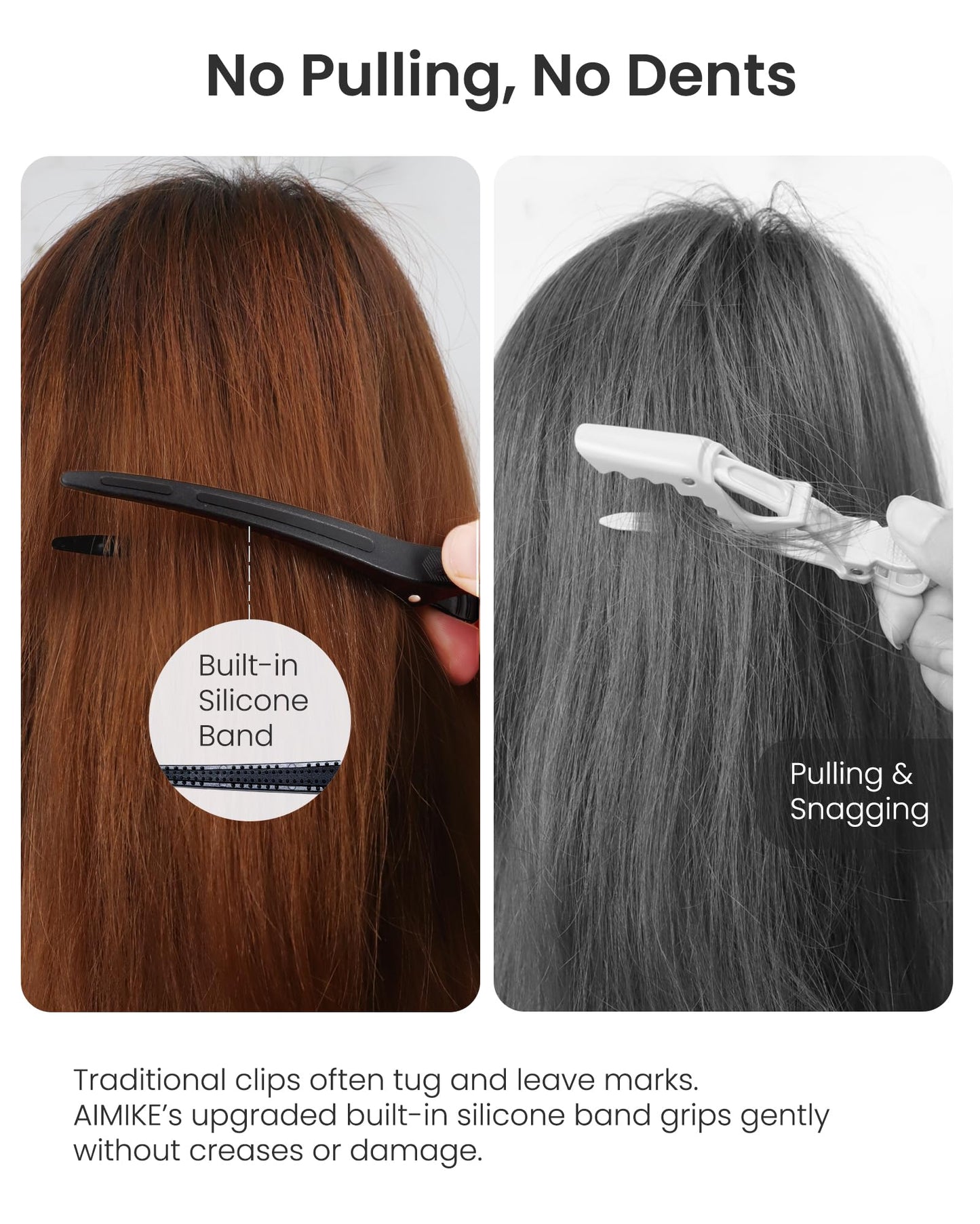 AIMIKE Hair Clips for Styling Sectioning,Upgraded 6pcs No Crease Duckbill Hair Clips with Built-In Silicone Band
