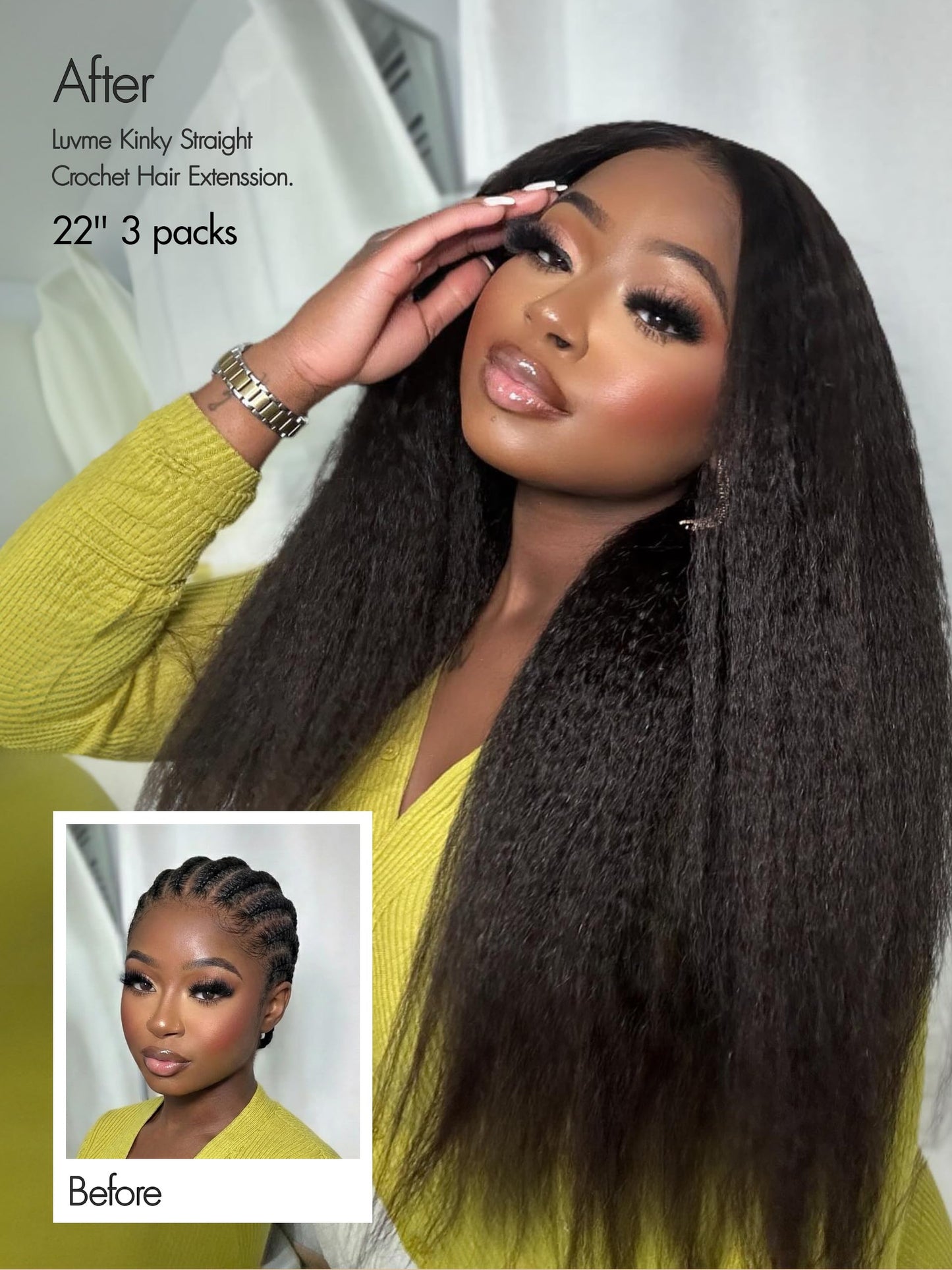 LUVME Kinky Straight Crochet Hair for Black Women, 20 Inch 130g About 100 Strands, Pre-Separated & Pre-Fluffed Human Crochet Hair Extensions, Soft Natural Look, Lightweight & Tangle-Free