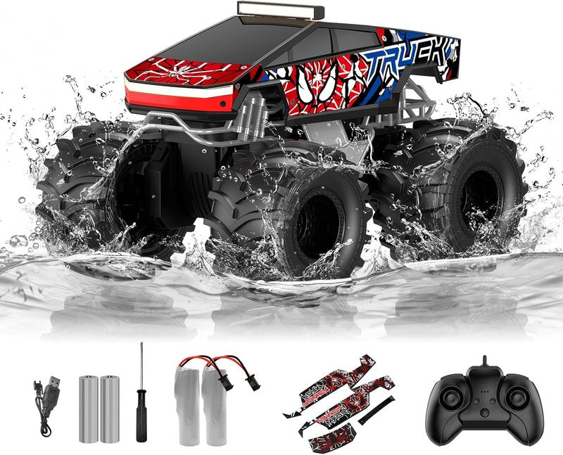 Amphibious Remote Control Car - 2.4 GHz Waterproof Monster Truck | 1:18 4WD Off-Road Pickup for Kids 6+