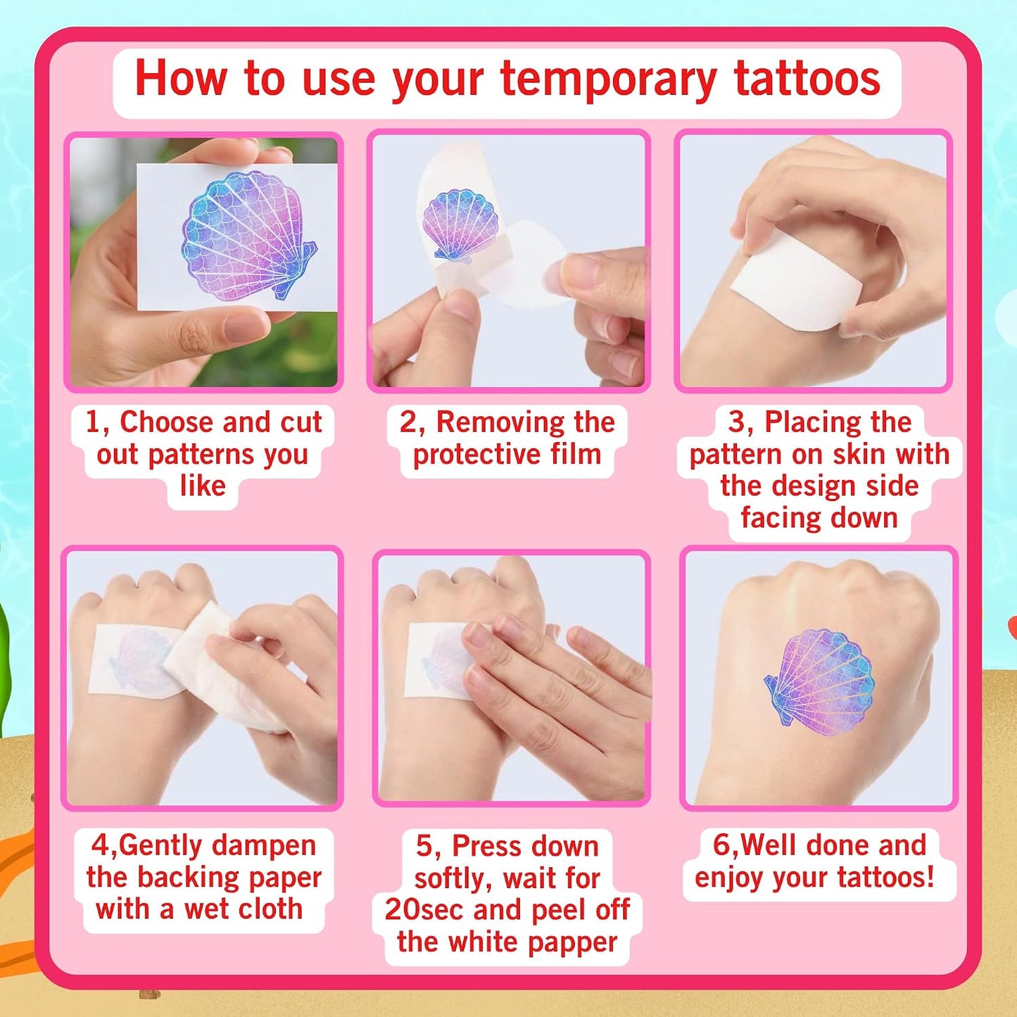 Mermaid Temporary Tattoos - Under The Sea Party Decorations & Favors for Kids | Fun Gift Idea