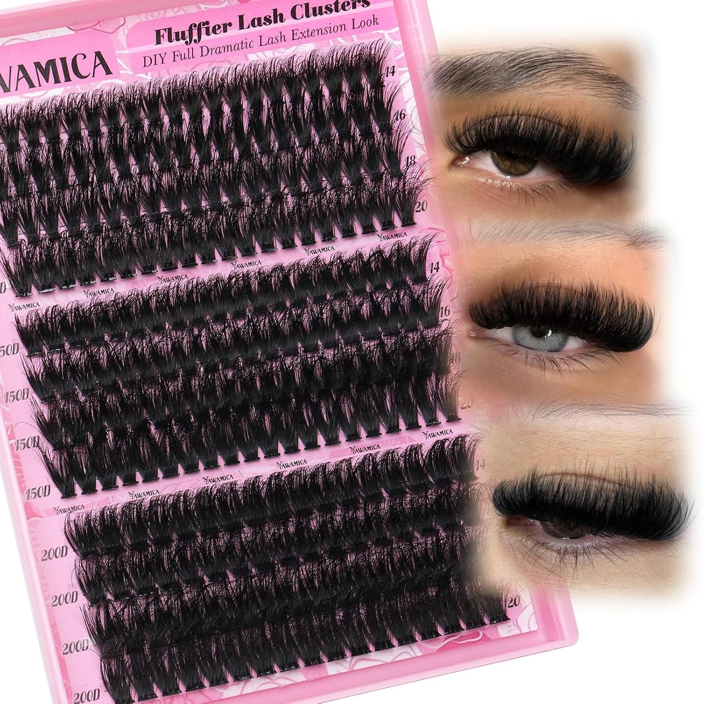 Fluffy Lash Clusters - 10-14mm D Curl Individual Eyelash Extensions | Thick 200D Volume for Soft Glam