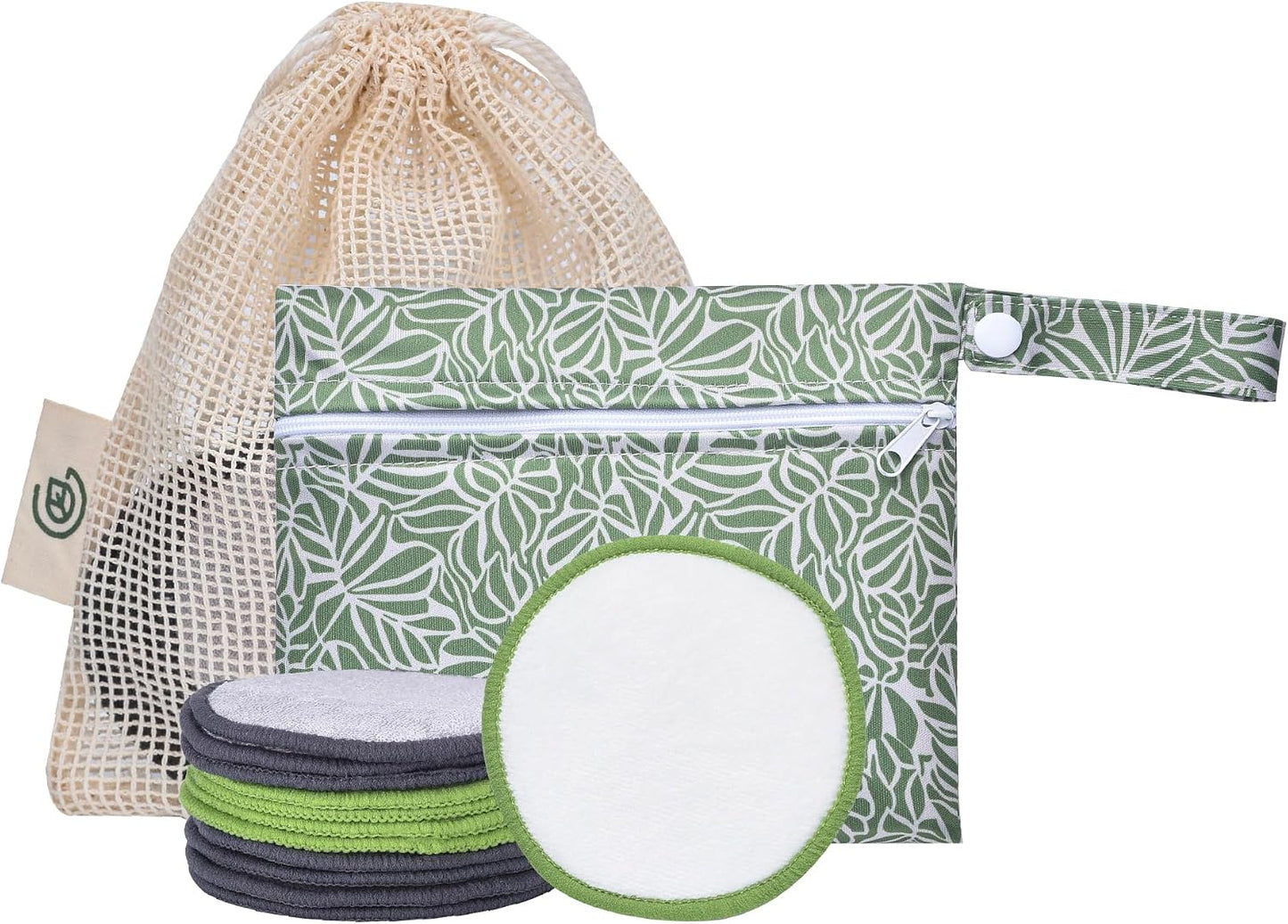 Reusable Makeup Remover Pads - 12 Pack Microfiber Cotton Rounds | Charcoal & Bamboo Terry for All Skin Types