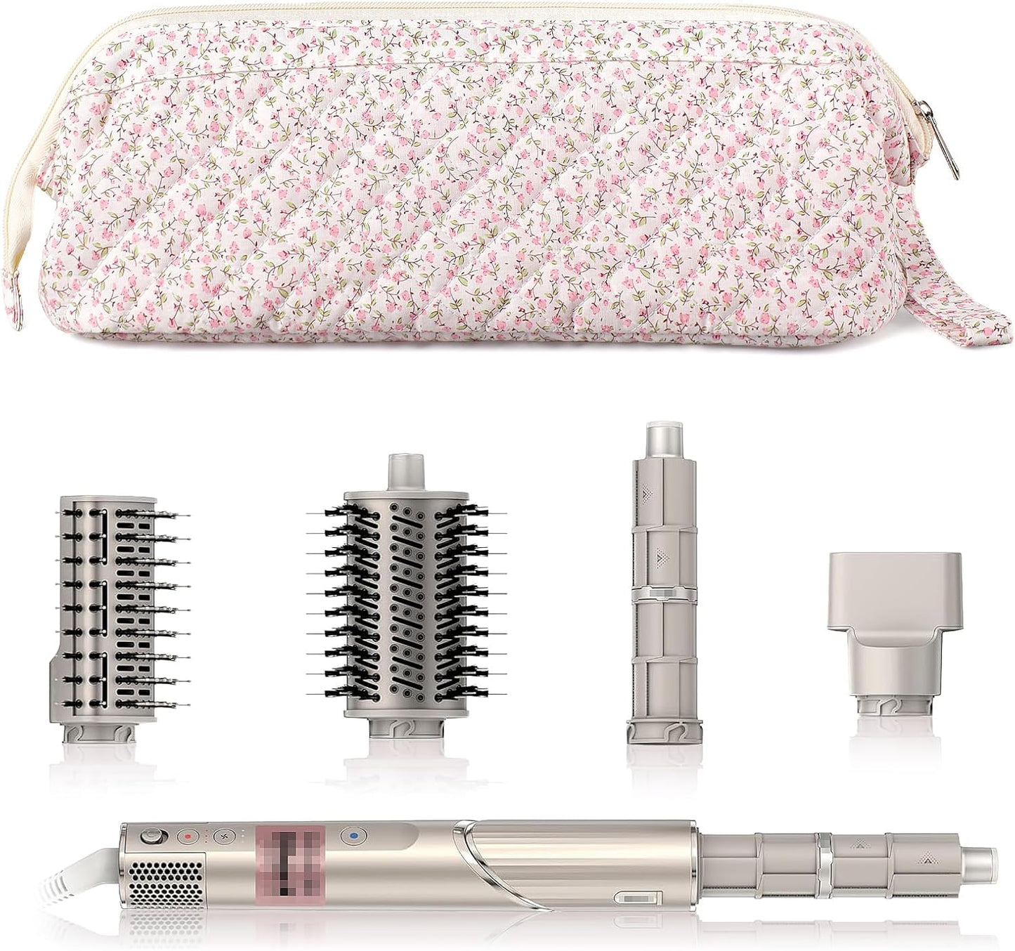 Quilted Hair Tool Travel Bag - Dyson Airwrap & Shark Flex Style Case | Pink Floral Organizer for Curling Irons