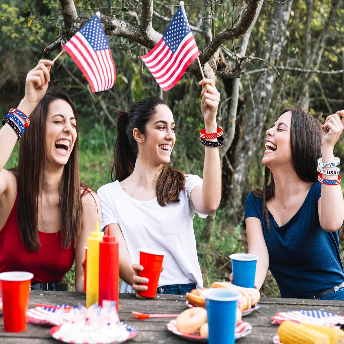 Patriotic Silicone Rubber Bracelets - 144PCS USA Flag Wristbands for 4th of July Party Favors | Memorial Day Decorations