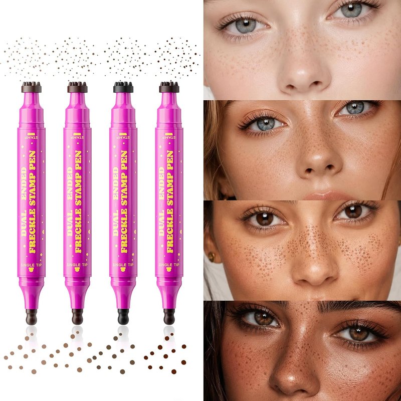Dual-Ended Freckle Stamp Pen - Lifelike Fake Freckles with Silicone Stamp & Ultra-Fine Tip | Waterproof Dark Brown Marker for Sunkissed Looks