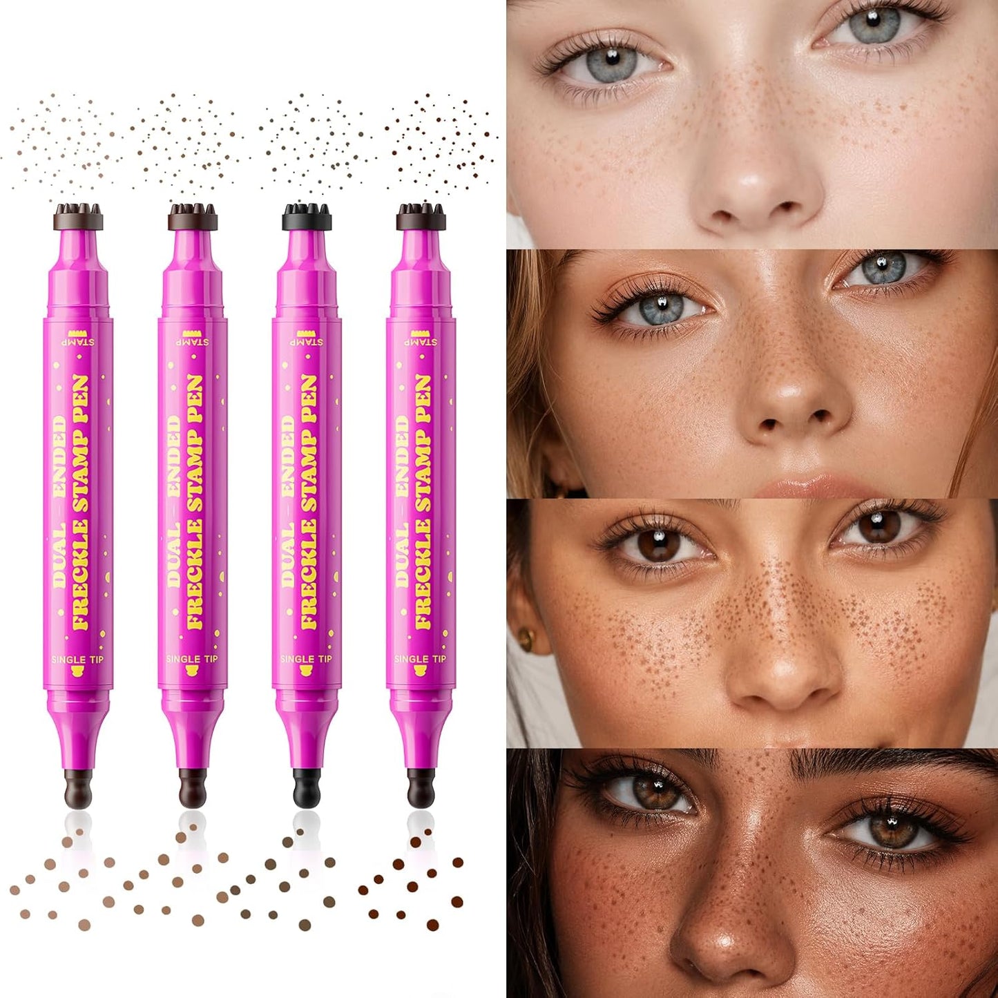 Freckle Stamp Pen - Dual-Ended Soft Sponge & Precision Tip for Realistic Faux Freckles | Waterproof Long-Lasting Marker (Soft Warm Brown)