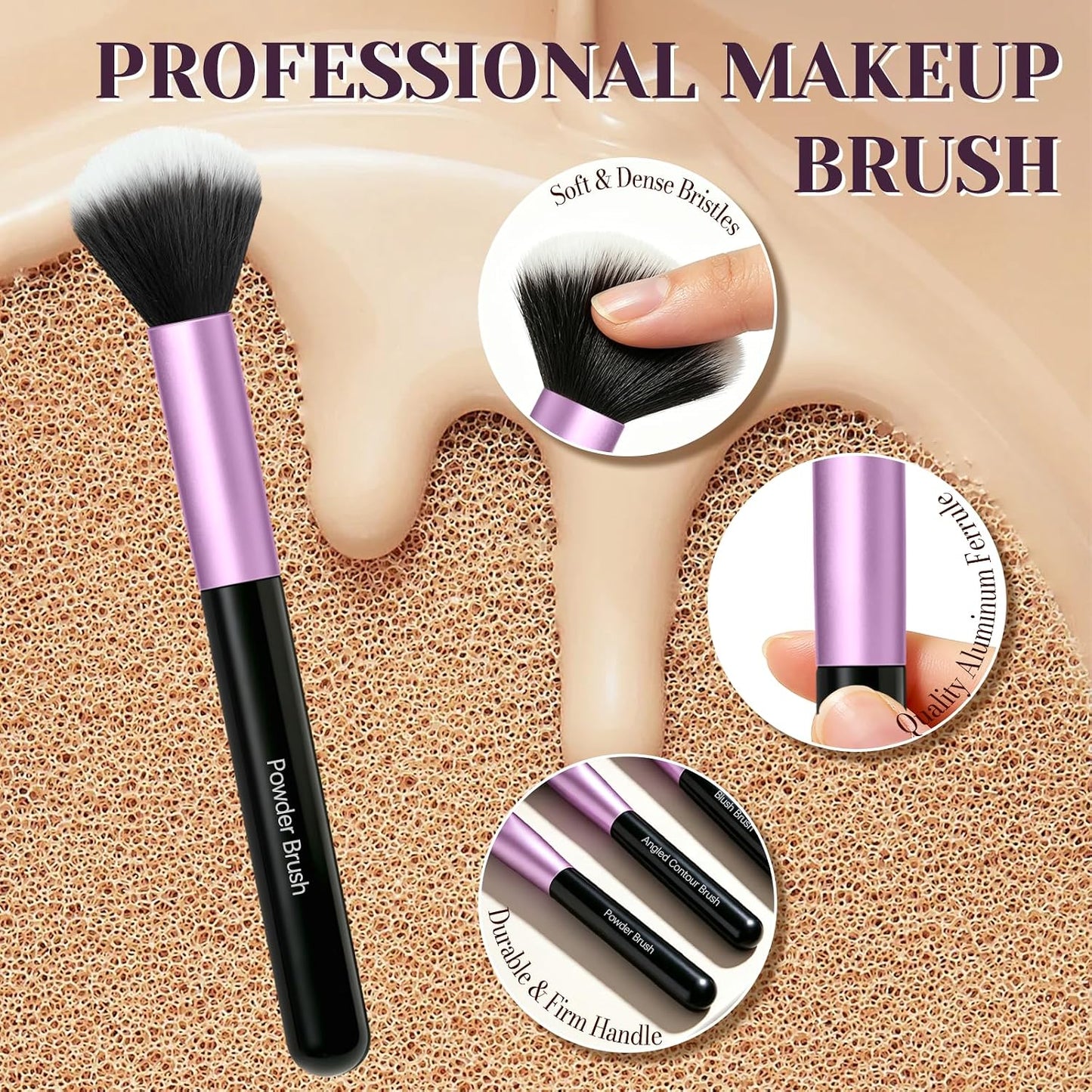 Makeup Brush Set - Premium Synthetic Brushes with 2 Puffs | 8-Piece Kit for Powder, Concealers, Eyeshadows, Blush - Perfect for Beginners & Travel (Purple)