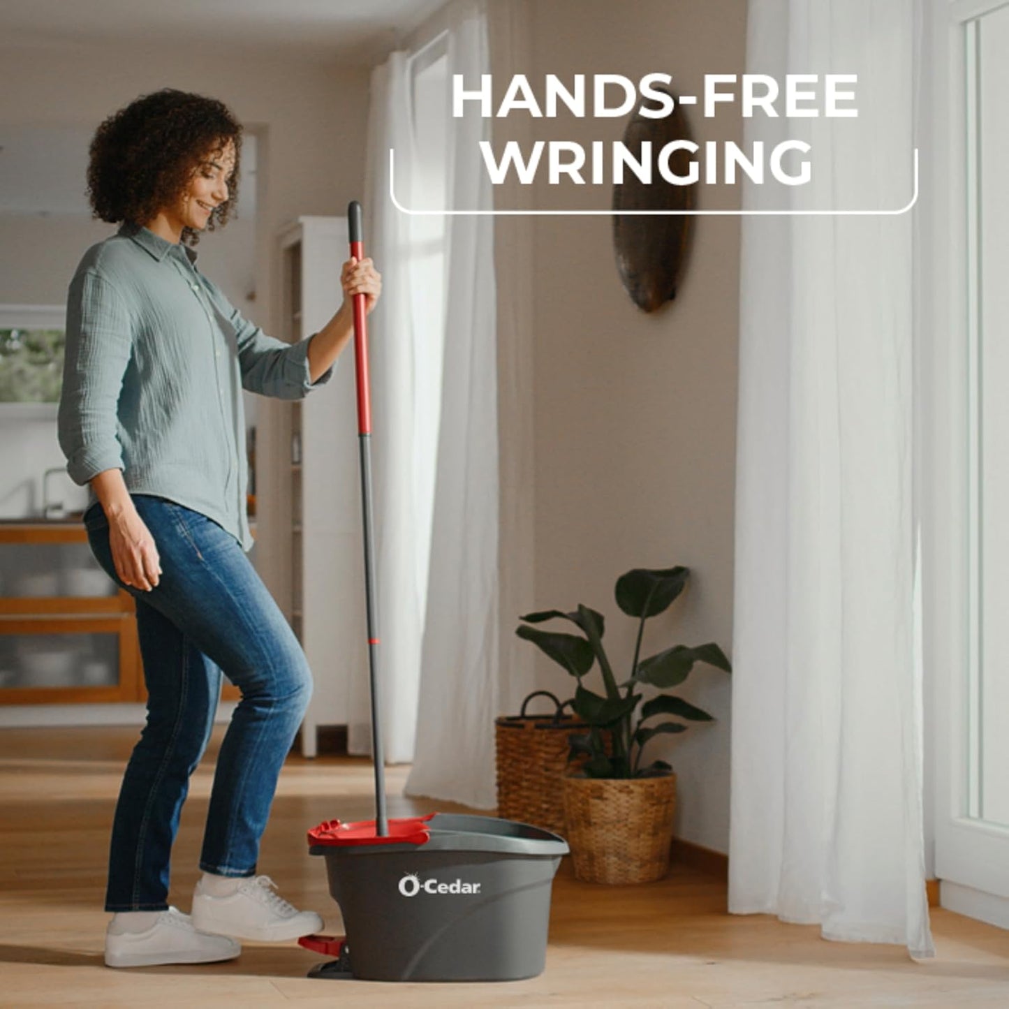 O-Cedar Microfiber Spin Mop System - EasyWring Floor Cleaning Bucket | Red & Gray Standard Size
