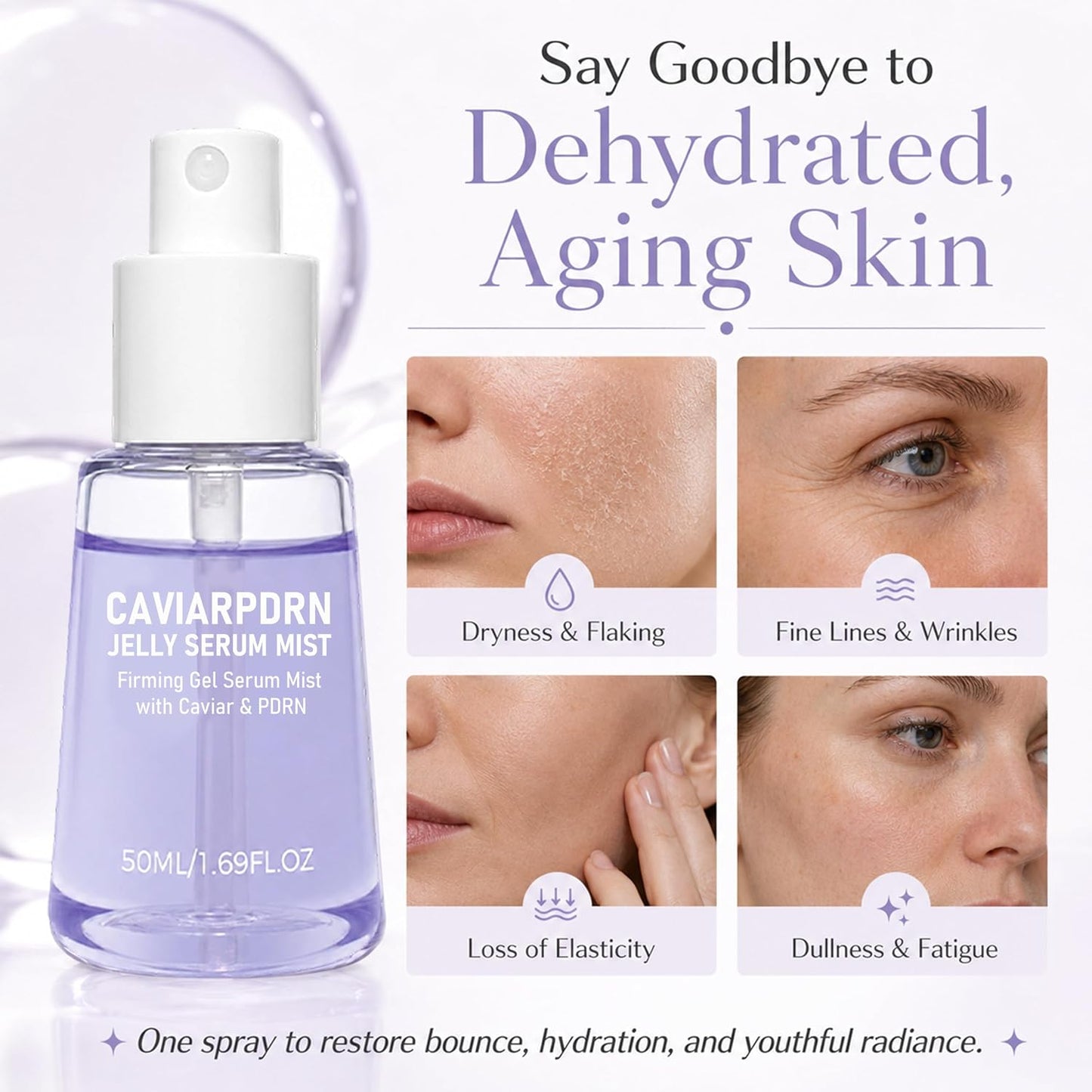 Caviar PDRN Jelly Serum Mist - Hydrating Face Spray for Dewy Glow | Travel Size 1.69 fl oz Each