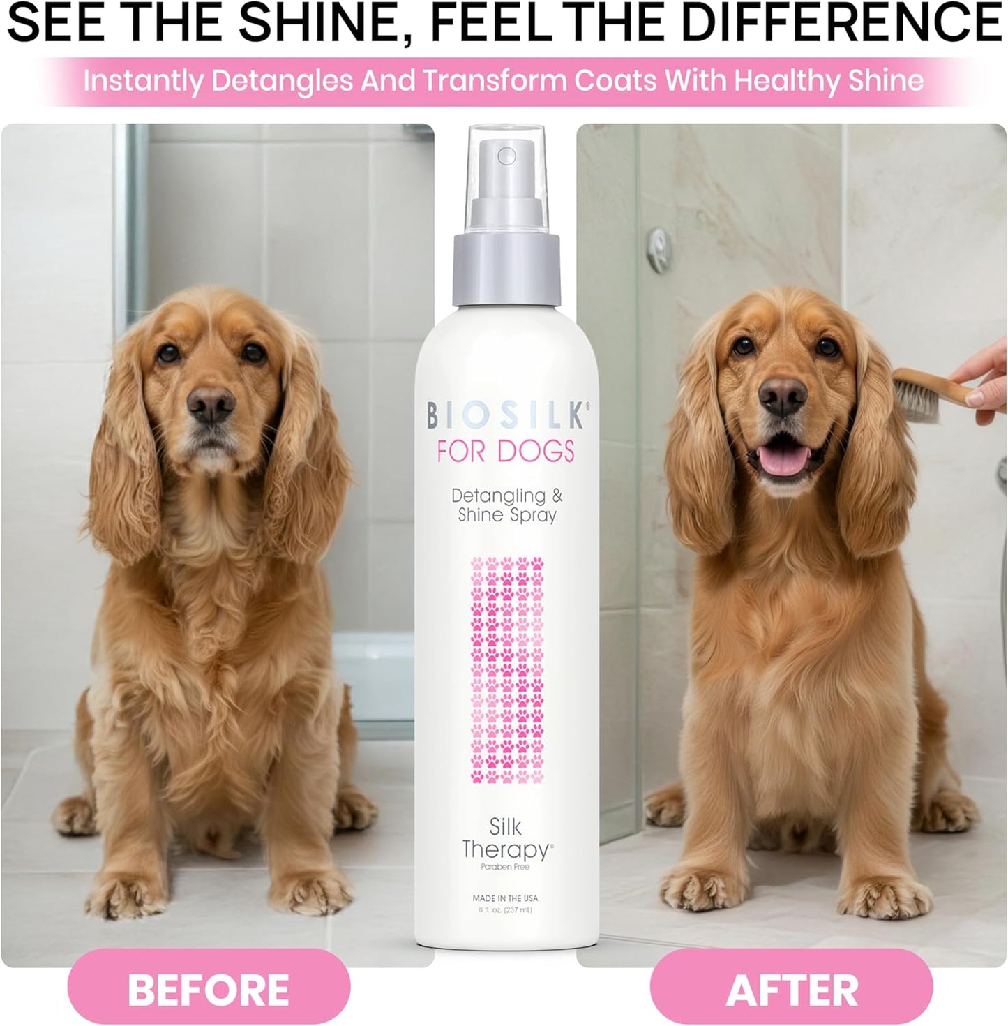 BioSilk for Dogs Detangling & Shine Spray - pH Balanced Leave-In Mist with Silk & Vitamins | 8 Fl Oz