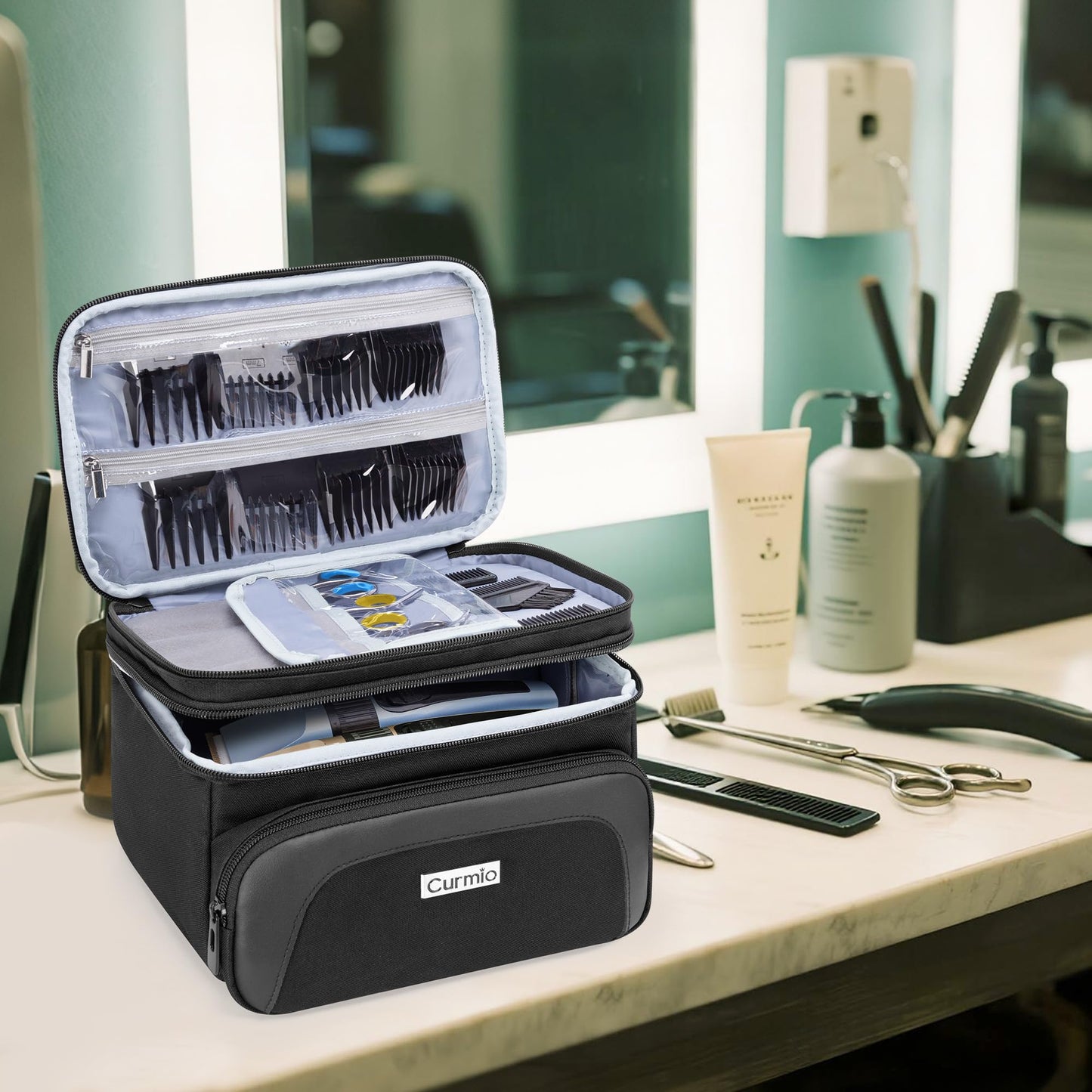 CURMIO Double Layer Hair Clipper Travel Case for Men Hair Cutting Tools