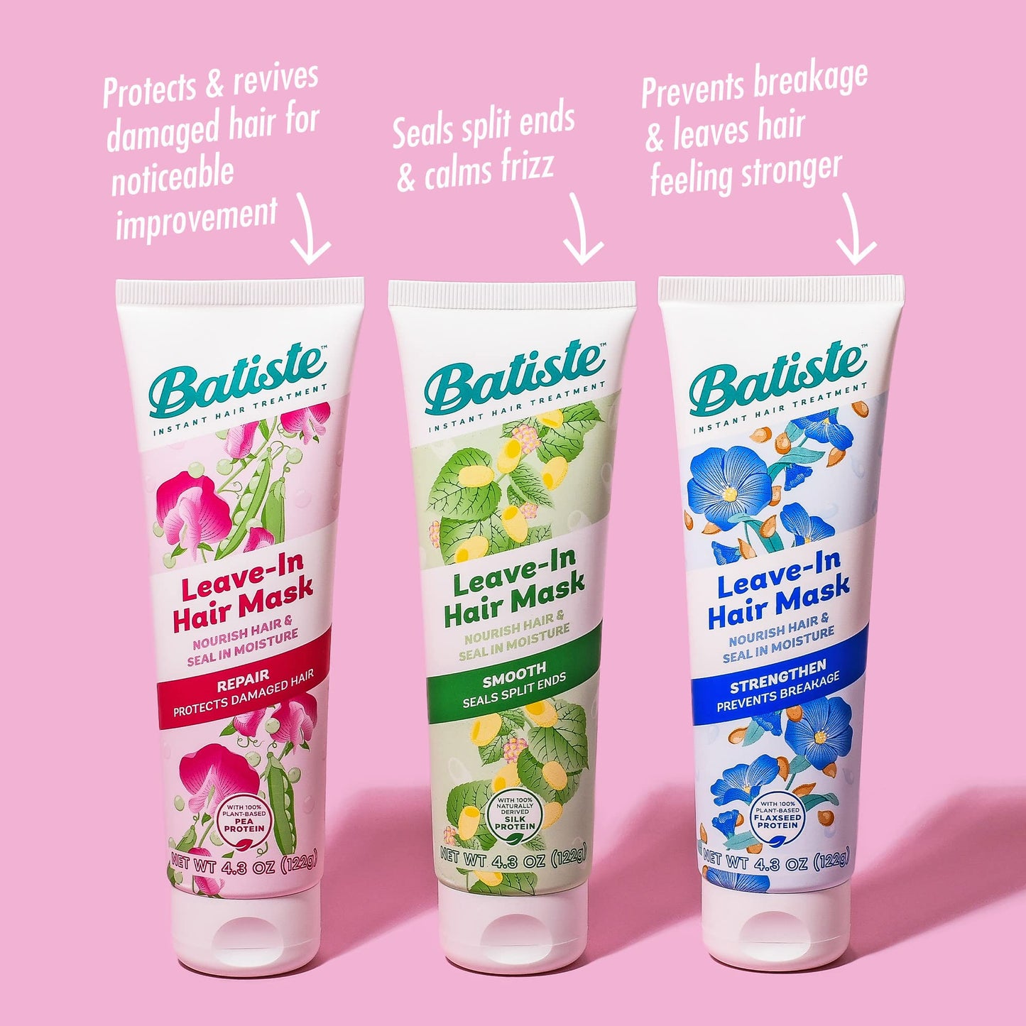 Batiste Heat Protectant For Hair & Leave In Conditioner Hair Mask, Smooth Formula, Hair Conditioner for Dry or Wet Hair, Infused with vitamin E for Enhancing Haircare, 4.3oz.
