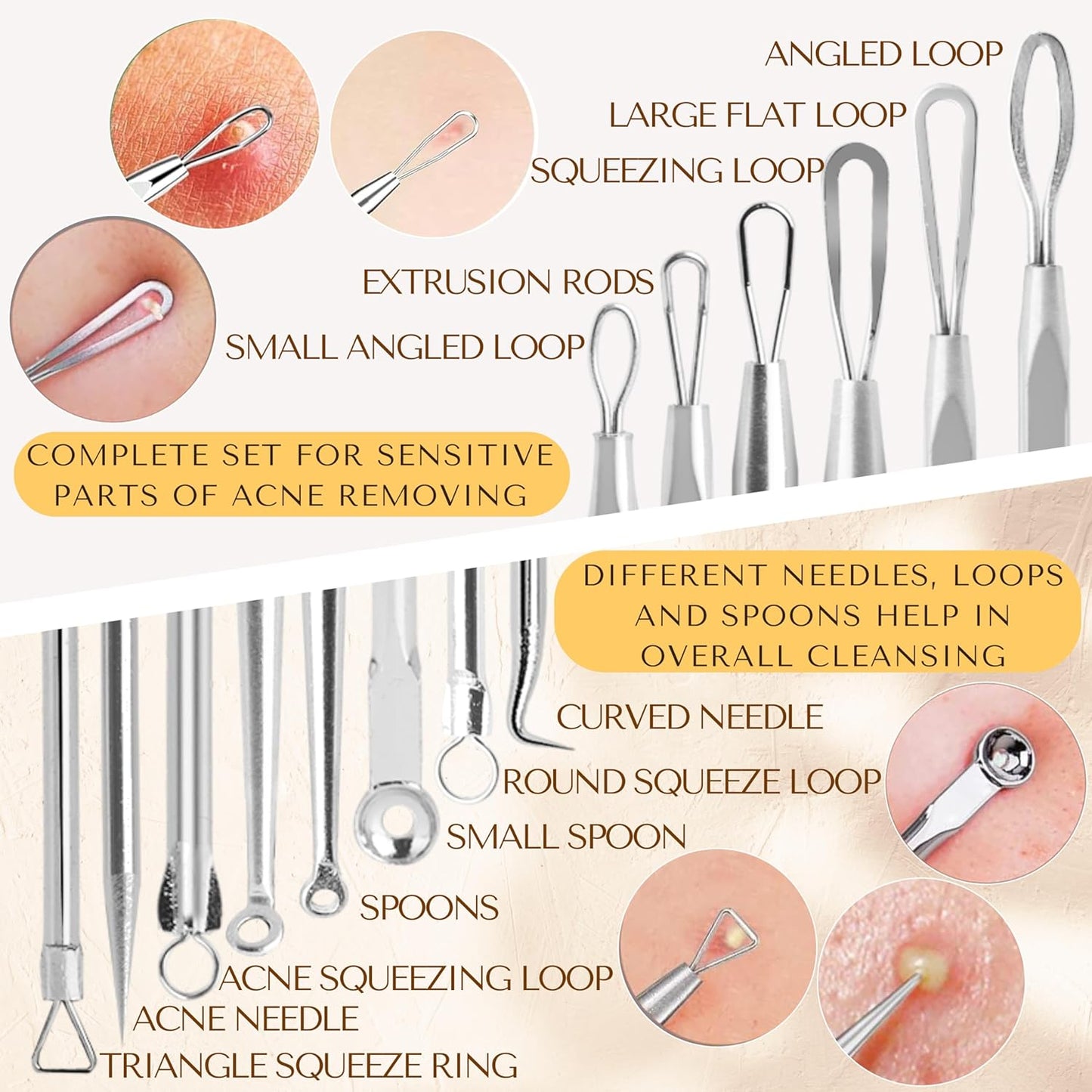 Blackhead Remover Tool Kit - 16 Pcs Stainless Steel Pimple Extractor Set for Acne, Comedones & Whiteheads