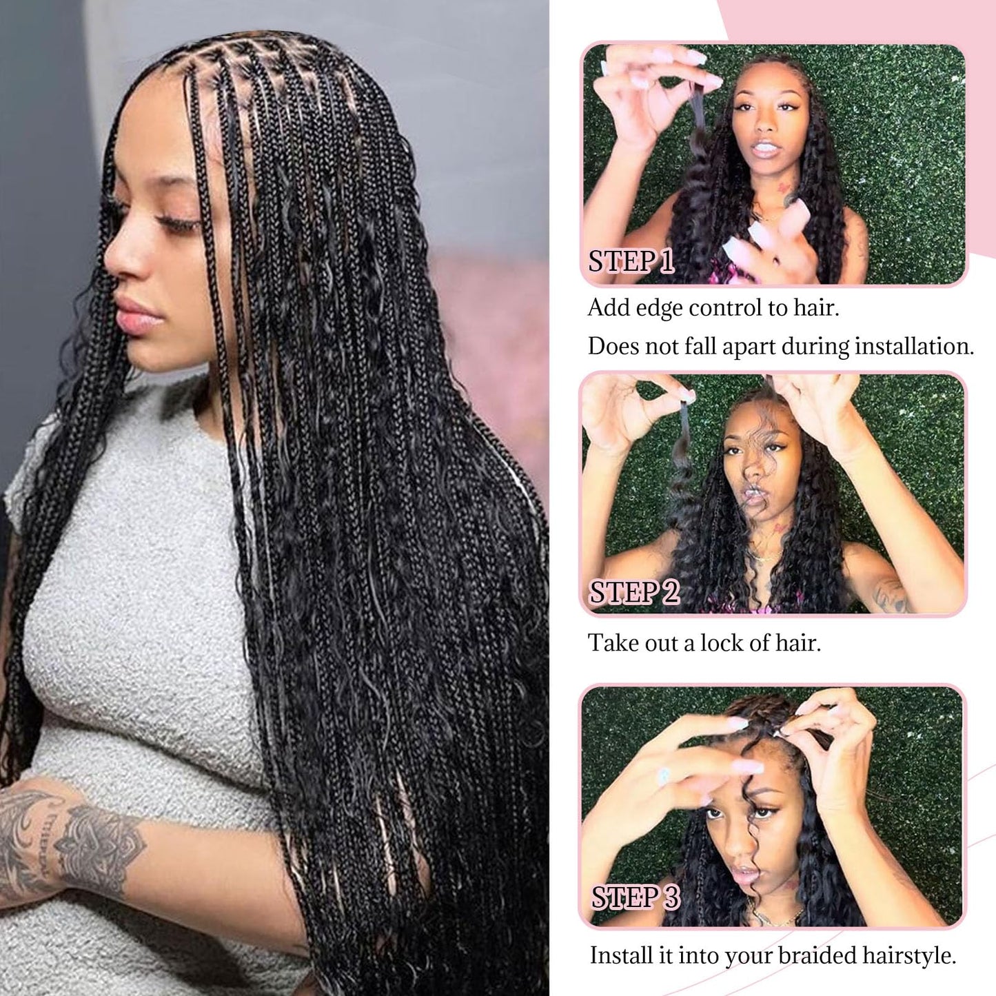 Human Braiding Hair for Boho Water Wave Bulk 100g 24 Inch Curly Knotless 10A Natural Color Extensions for Micro Braiding 2 Bundles