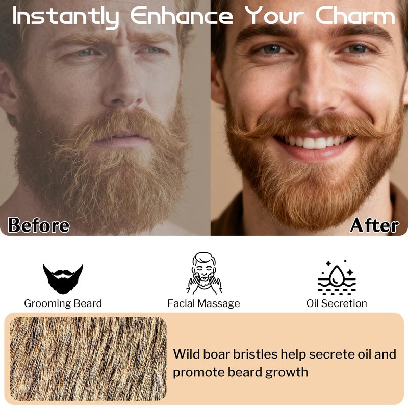 GROOMAGE 3PCS Beard Brush Comb Set for Men, Black Walnut Wood Dual Beard Comb & Case, Men's Natural Wooden Mustache Brush Kit - Medium Hardness