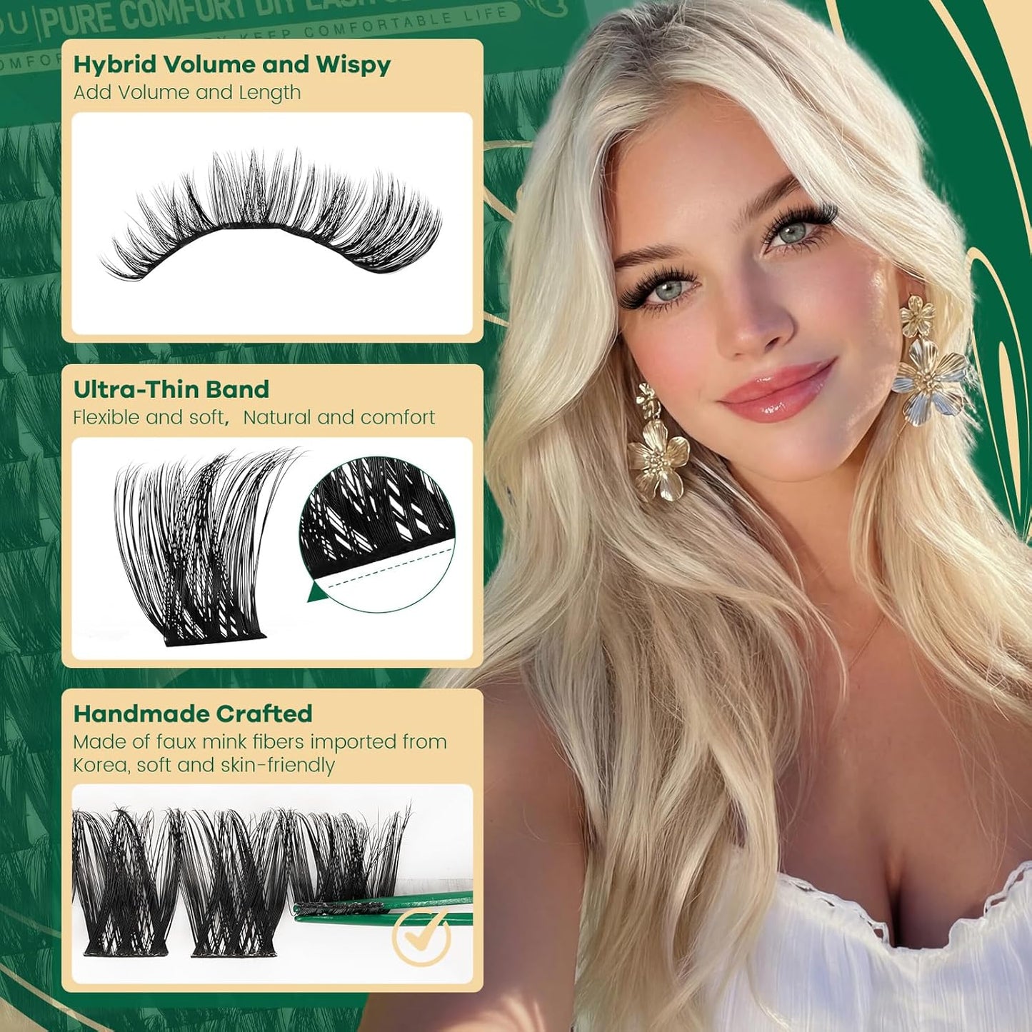 KEYYOU Eyelash Clusters - 132pcs D Curl DIY Lash Extensions | Thick, Soft, Wispy Mix (10-18mm)