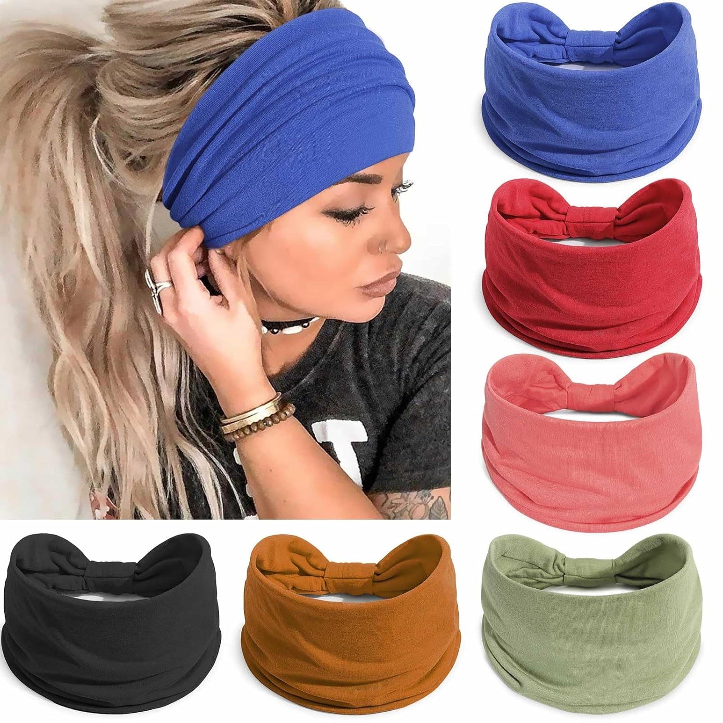 Wide Headbands for Women - No Slip Knotted Turban Hair Accessories | Dark Green Boho Style