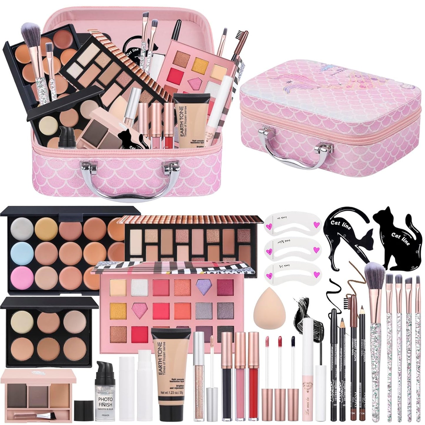Makeup Kit for Teen Beginners - Complete Makeup Set with Eyeshadow Palettes, Foundation, Concealer & Brushes | 18 Colors