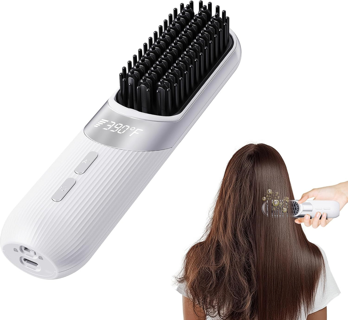Cordless Hair Styling Brush - 2-in-1 AI Smart Styler with Fast Heat | USB Rechargeable, Portable Travel Comb (Black)