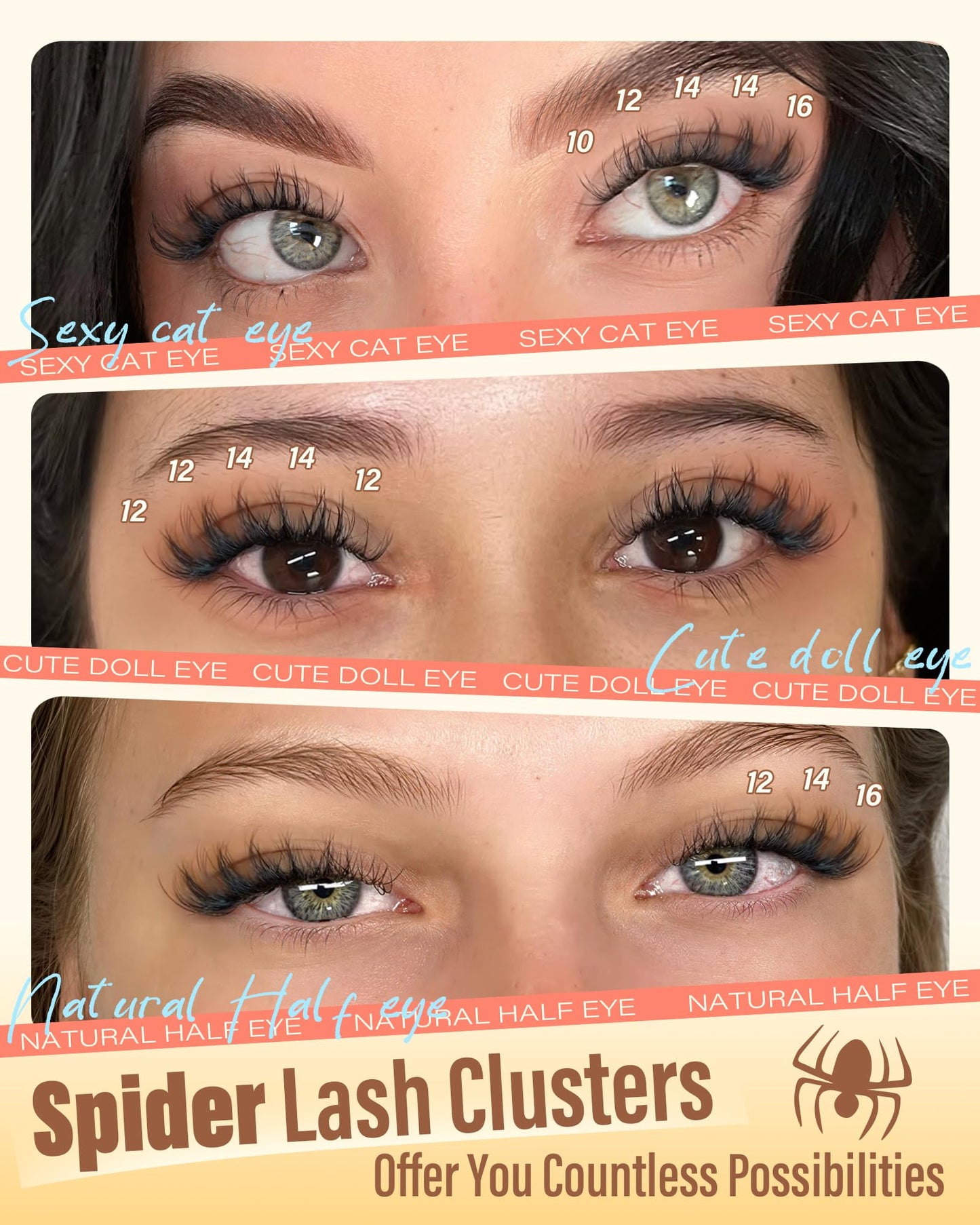 Spider Lashes Clusters Invisible Band Wispy Cluster Eyelash Extensions CD-Curly Fairy Breeze Eyelash Clusters Spider Lash Clusters Natural Cluster Lashes Wispy Individual Lashes 10-16MM by Zegaine