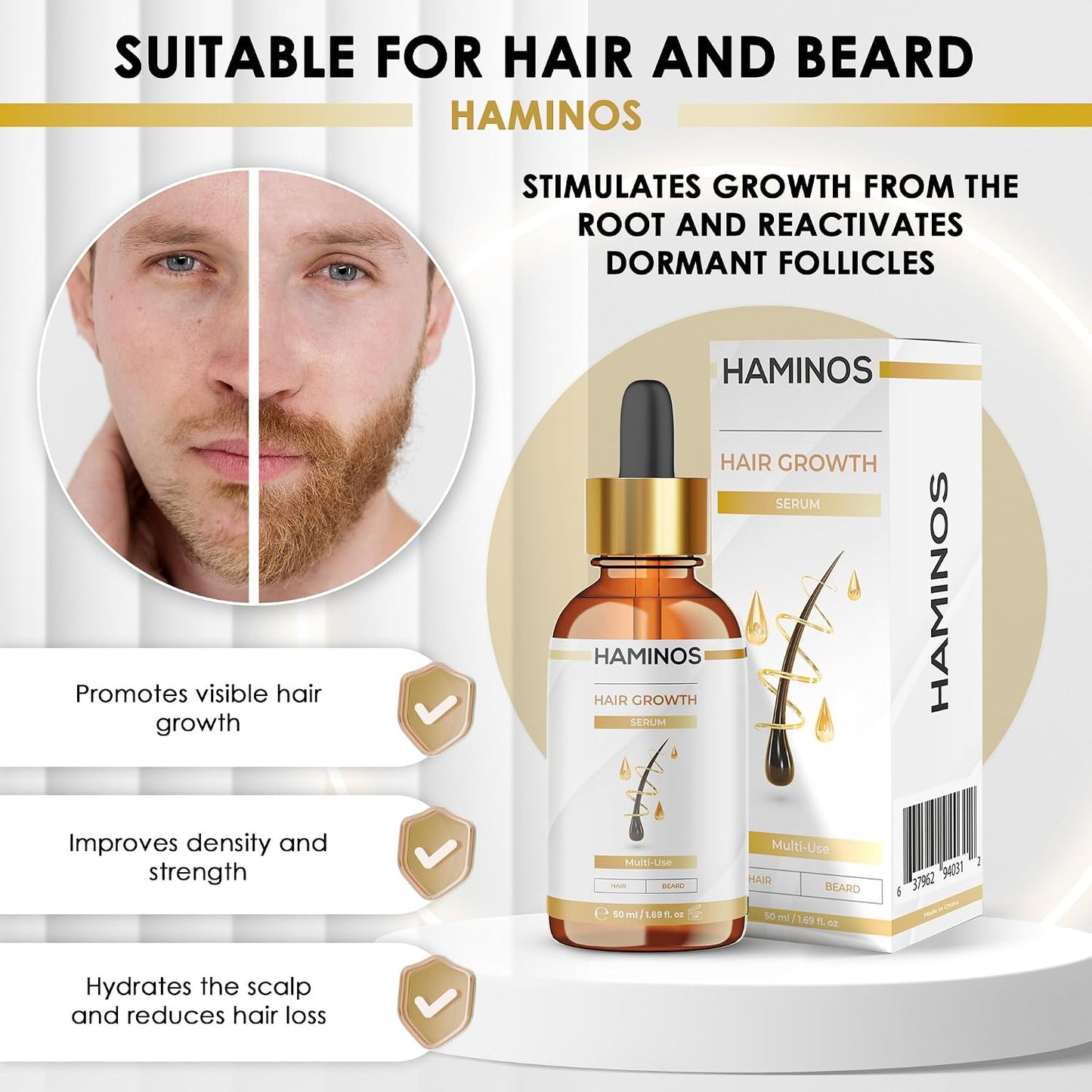 Hair Growth Serum - Rosemary, Ginseng & Ginger Formula | Stimulates & Strengthens Hair - 50 ml (1.69 Fl Oz)