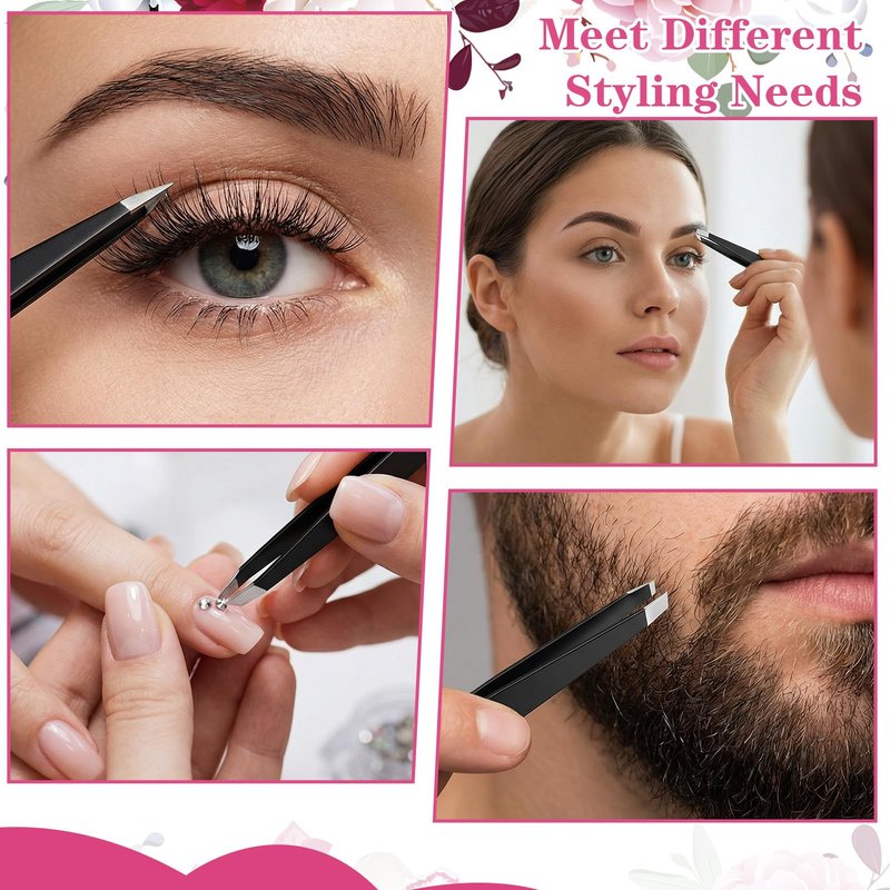 Sorcristy 4PCS Eyebrow Tweezers, Small Black Precision Eyebrow Tweezers Stainless Steel Pointed Tip Tweezer Set for Women and Men Facial Ingrown Hair Removal