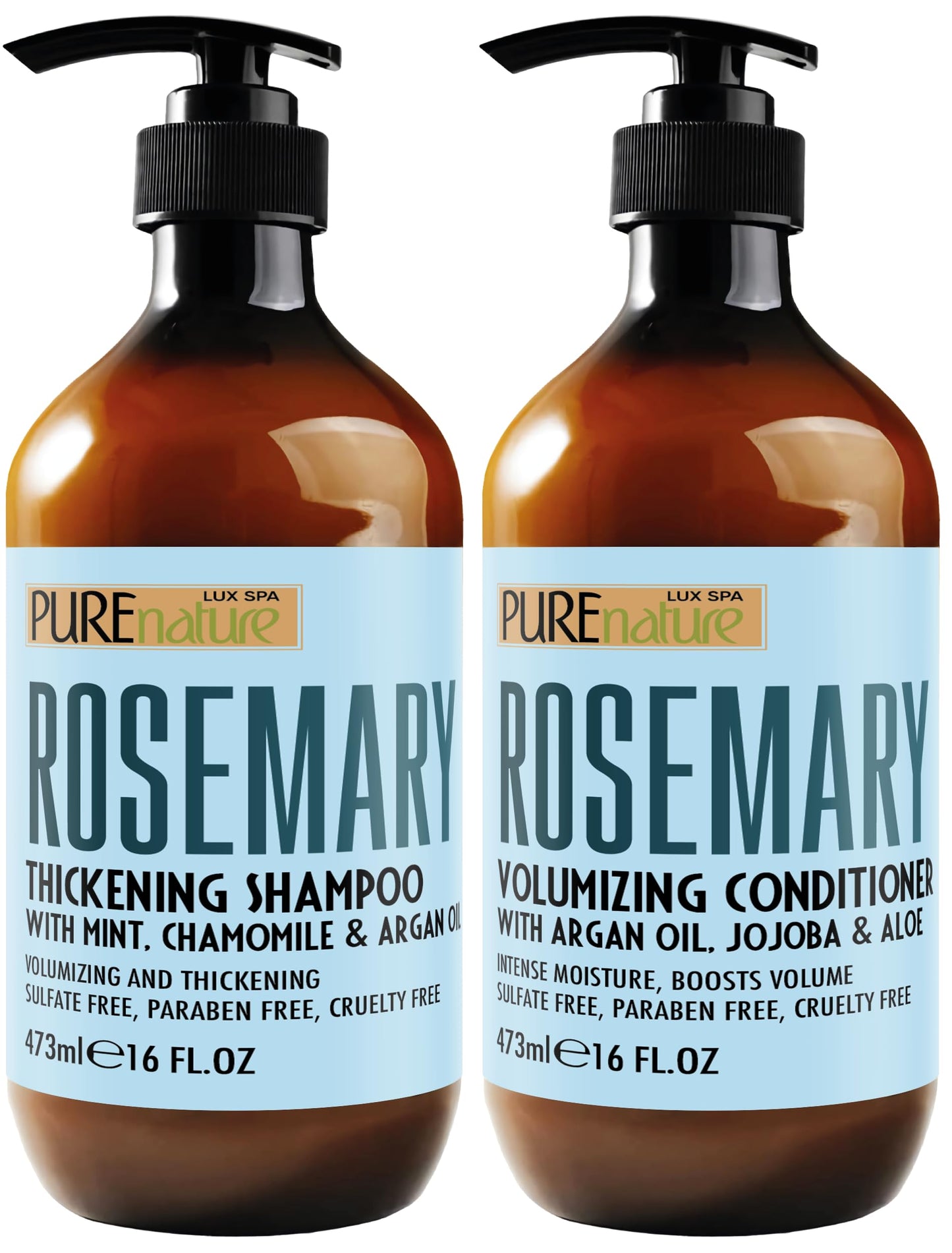 Rosemary Shampoo and Conditioner Set - Sulfate Free Formula with Mint - Volumizing Products and Thickening Care for Thinning Hair Women and Men - 16 Fl Oz (Set of 2)