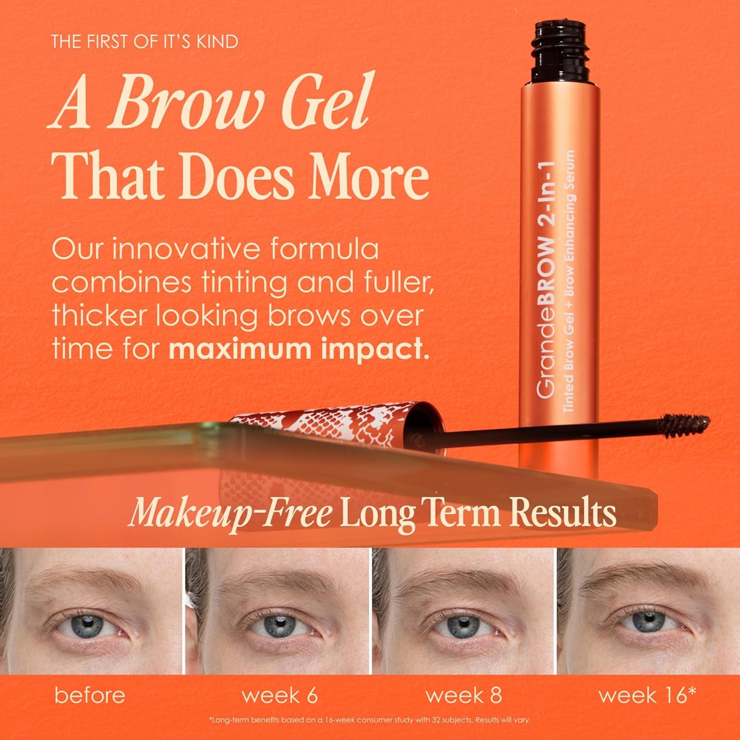 Grande Cosmetics GrandeBROW Tinted Brow Gel & Enhancing Serum - Thicker, Darker Brows with Castor Oil | Long-Lasting Formula