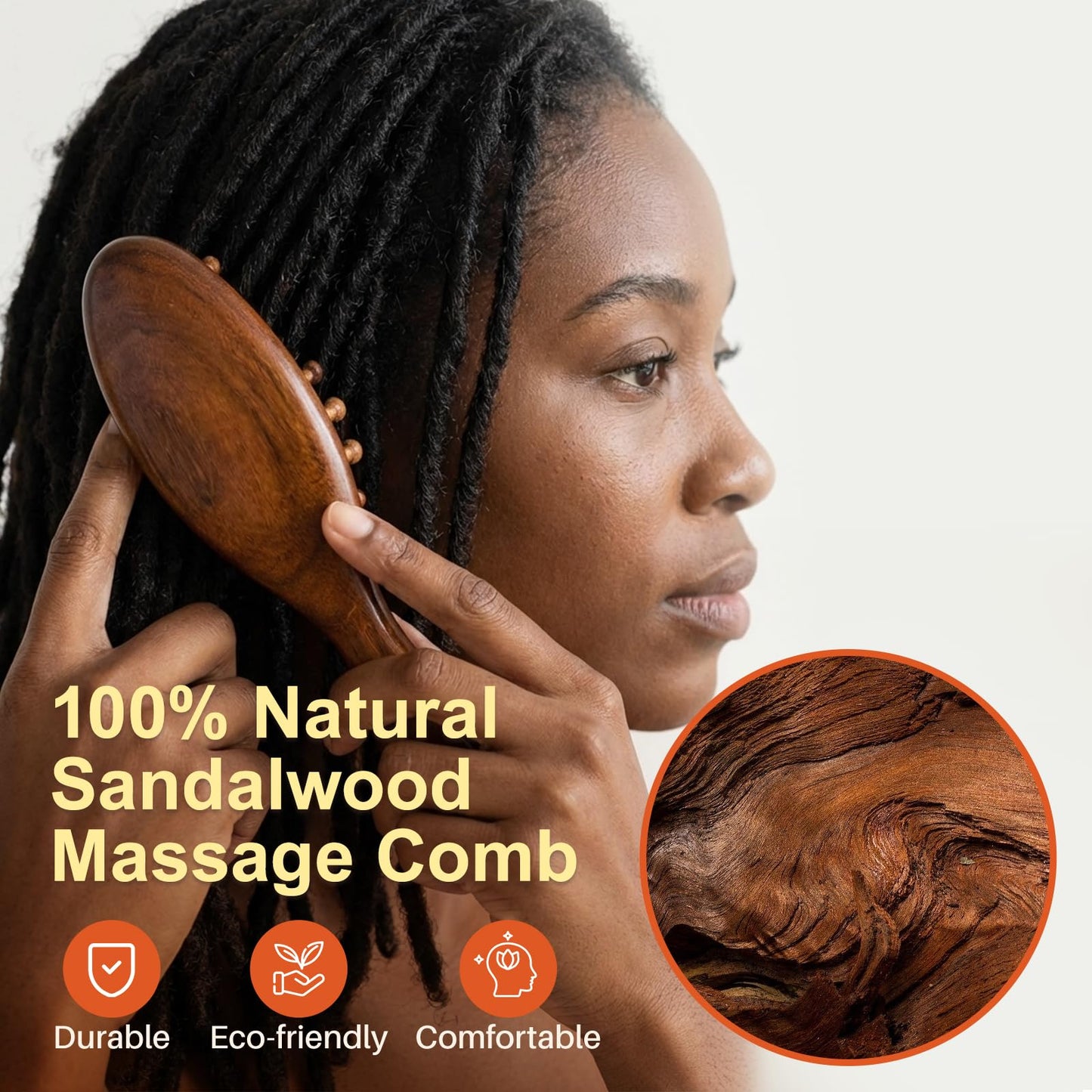 Natural Sandalwood Loc Brush - Ergonomic Dreadlock Detangling Hairbrush Wide Tooth for Microlocs & Sisterlocs, Wooden Scalp Massager Tool for Hair Growth, Hair Styling for Men & Women