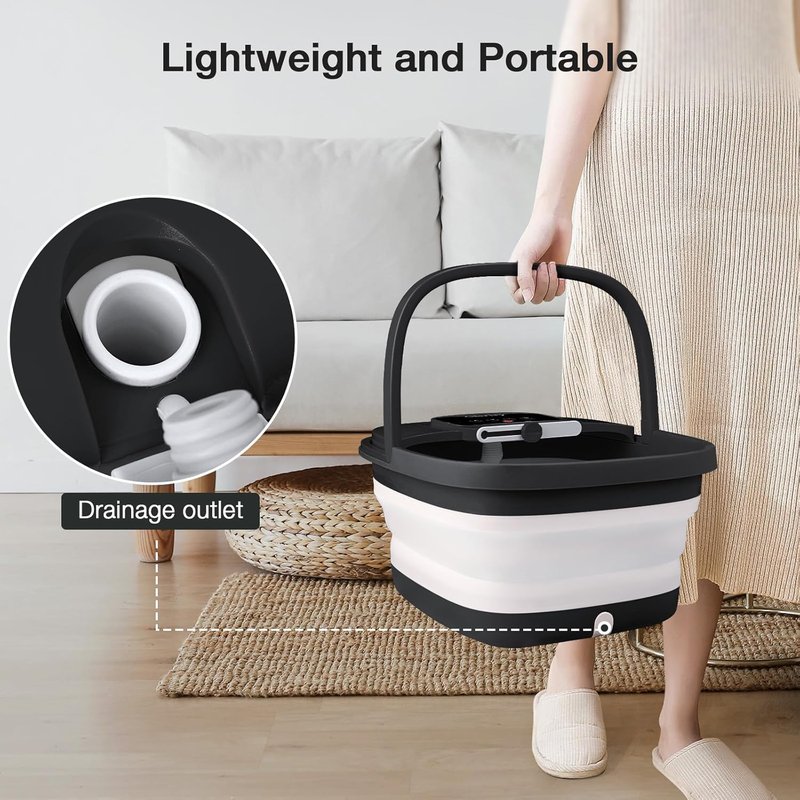 Collapsible Foot Spa - Heated Bubble Bath Massager with Shiatsu Rollers | Relaxation & Stress Relief, Black