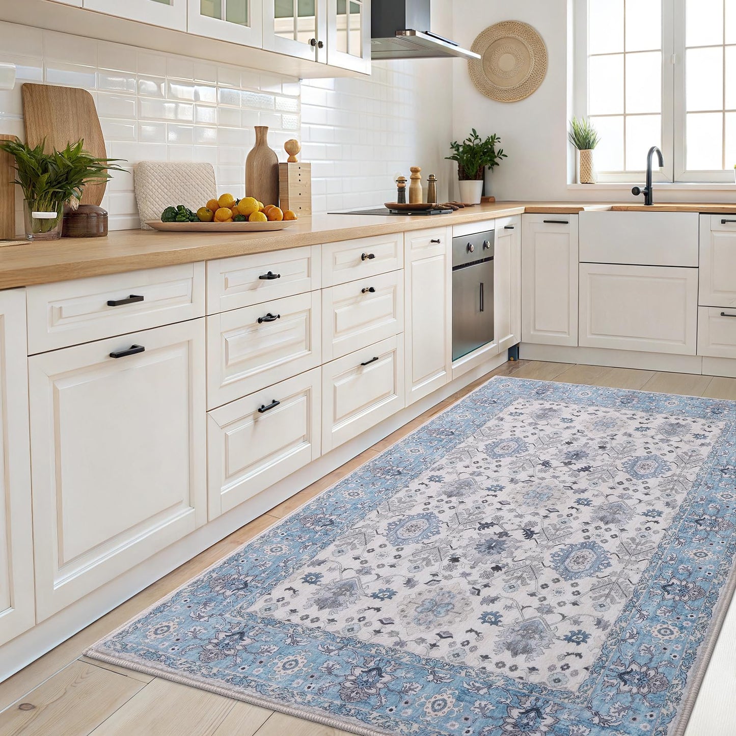 Vanmoos 2x3 Washable Area Rug – Soft, Non-Slip Entrance Rug, Durable Indoor Door mat, Floor Carpet for High-Traffic Areas, Entryway, Kitchen, and Bedside, Cozy Elegance/Blue