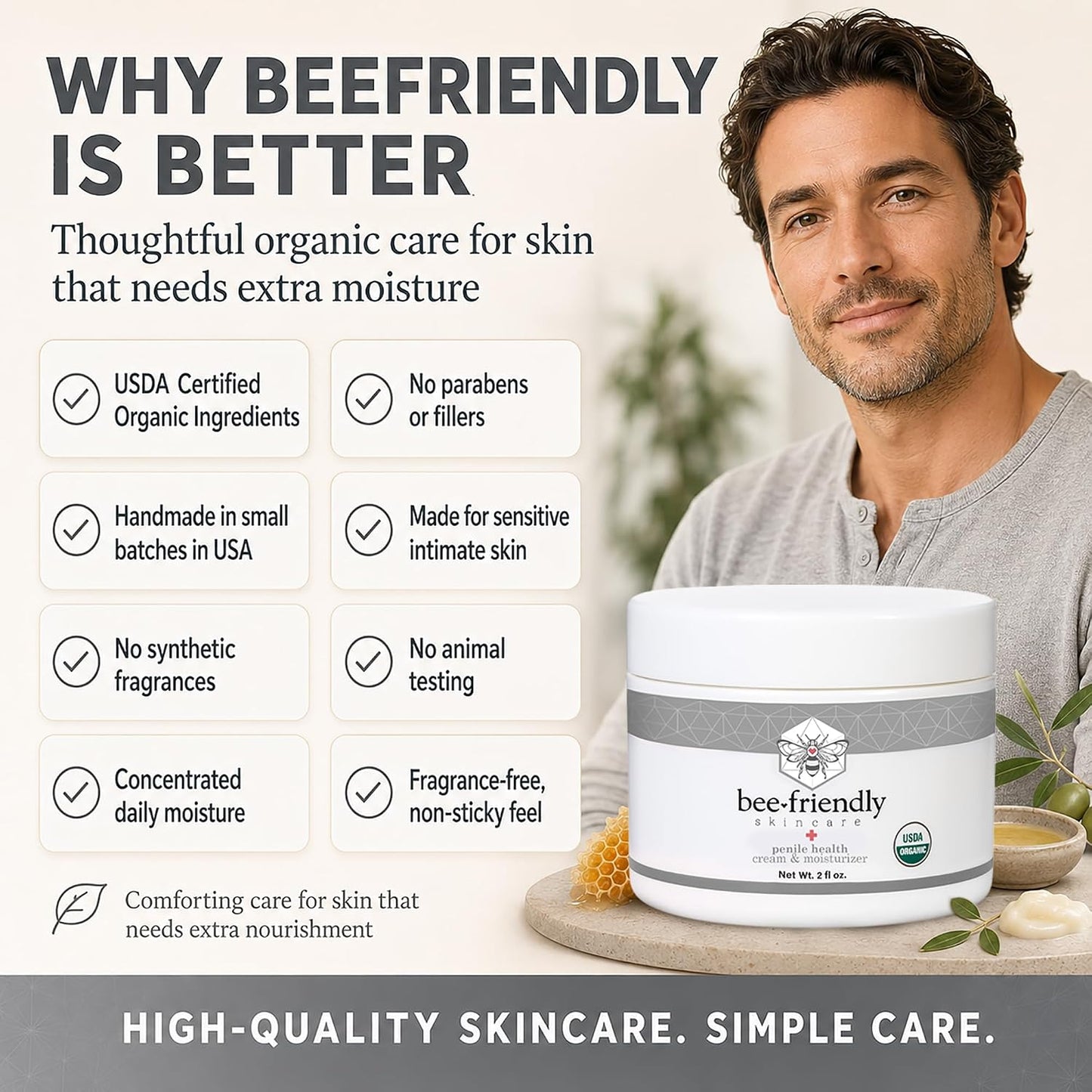 Organic Penile Health Cream - USDA Certified Natural Moisturizer for Dry, Chafed Skin | 2 oz