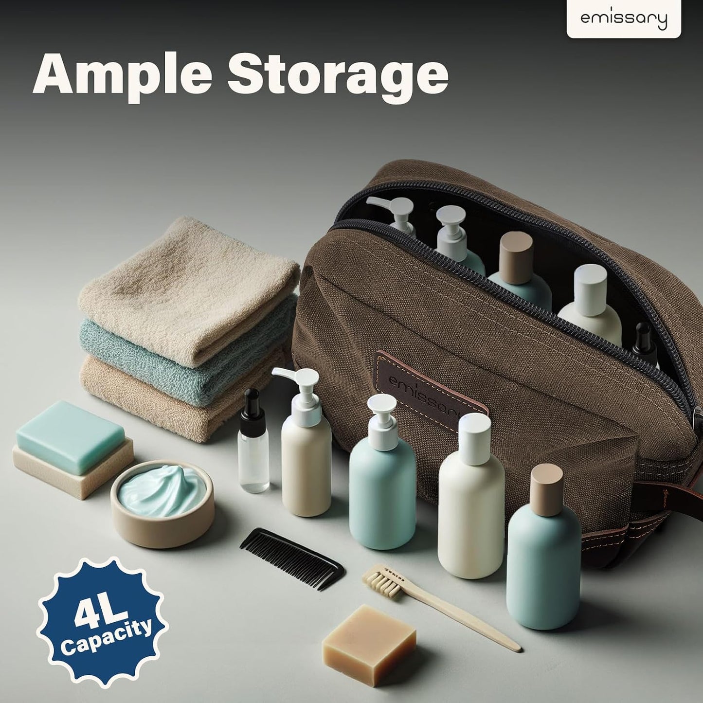 Men's Leather and Canvas Toiletry Bag - Travel Dopp Kit for Shaving Accessories | Coffee Color