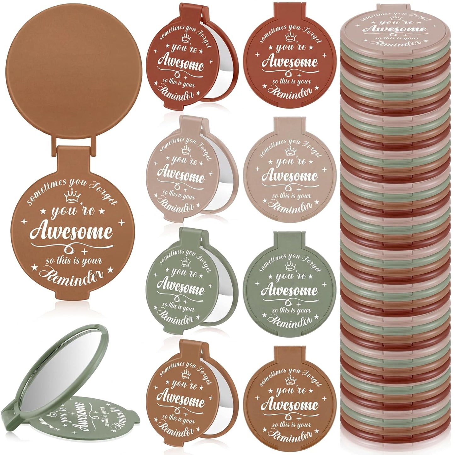 Inspirational Compact Mirror Set - 36 Pcs 2.76 Inch Mini Mirrors | Perfect Galentine's Day Gifts for Women