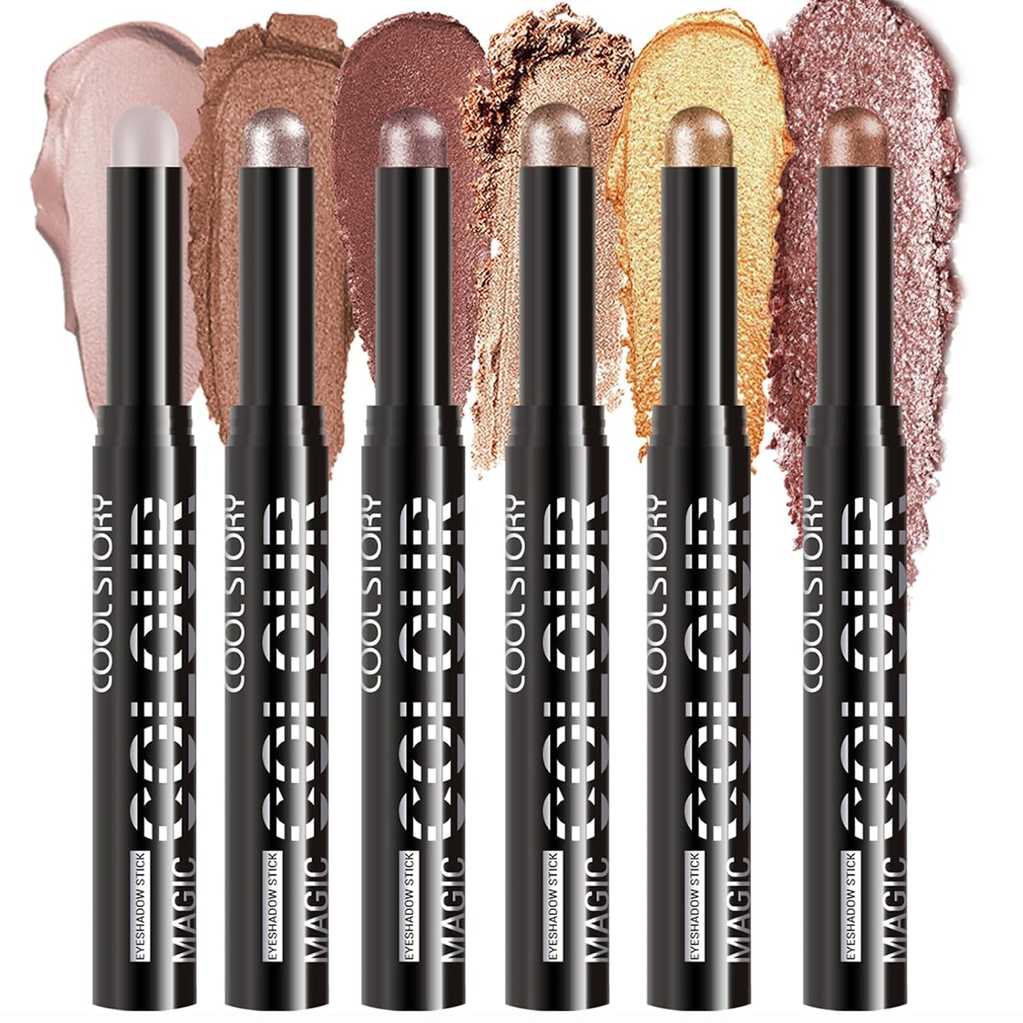 Neutral Eyeshadow Stick Combo Set - 6 Metallic Shades for Effortless Daily & Party Makeup | Long-Lasting, Waterproof